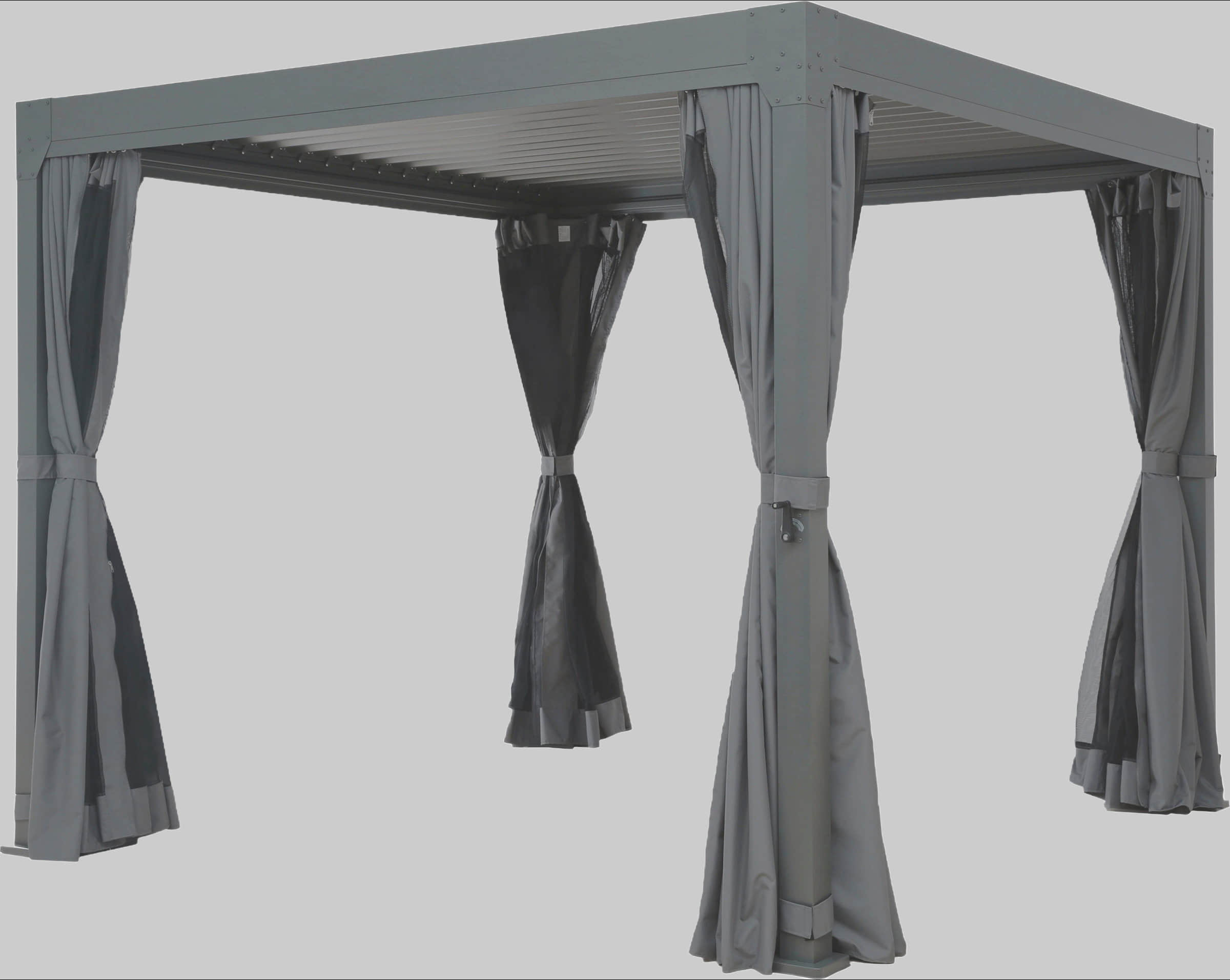 KONIFERA 'Palma' Premium Garden Pavilion with Slatted Roof - 300x300 cm or 400x300 cm - Includes 8 Side Panels & Mosquito Nets grau KONIFERA Gartenmöbel