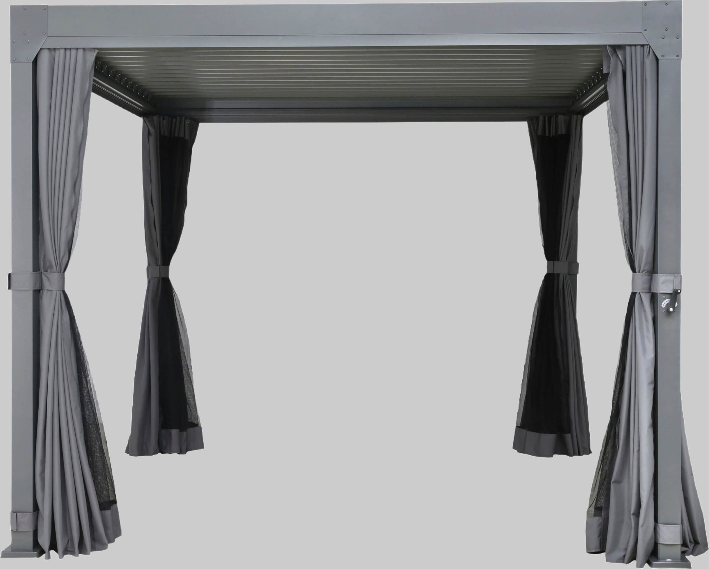 KONIFERA 'Palma' Premium Garden Pavilion with Slatted Roof - 300x300 cm or 400x300 cm - Includes 8 Side Panels & Mosquito Nets grau KONIFERA Gartenmöbel