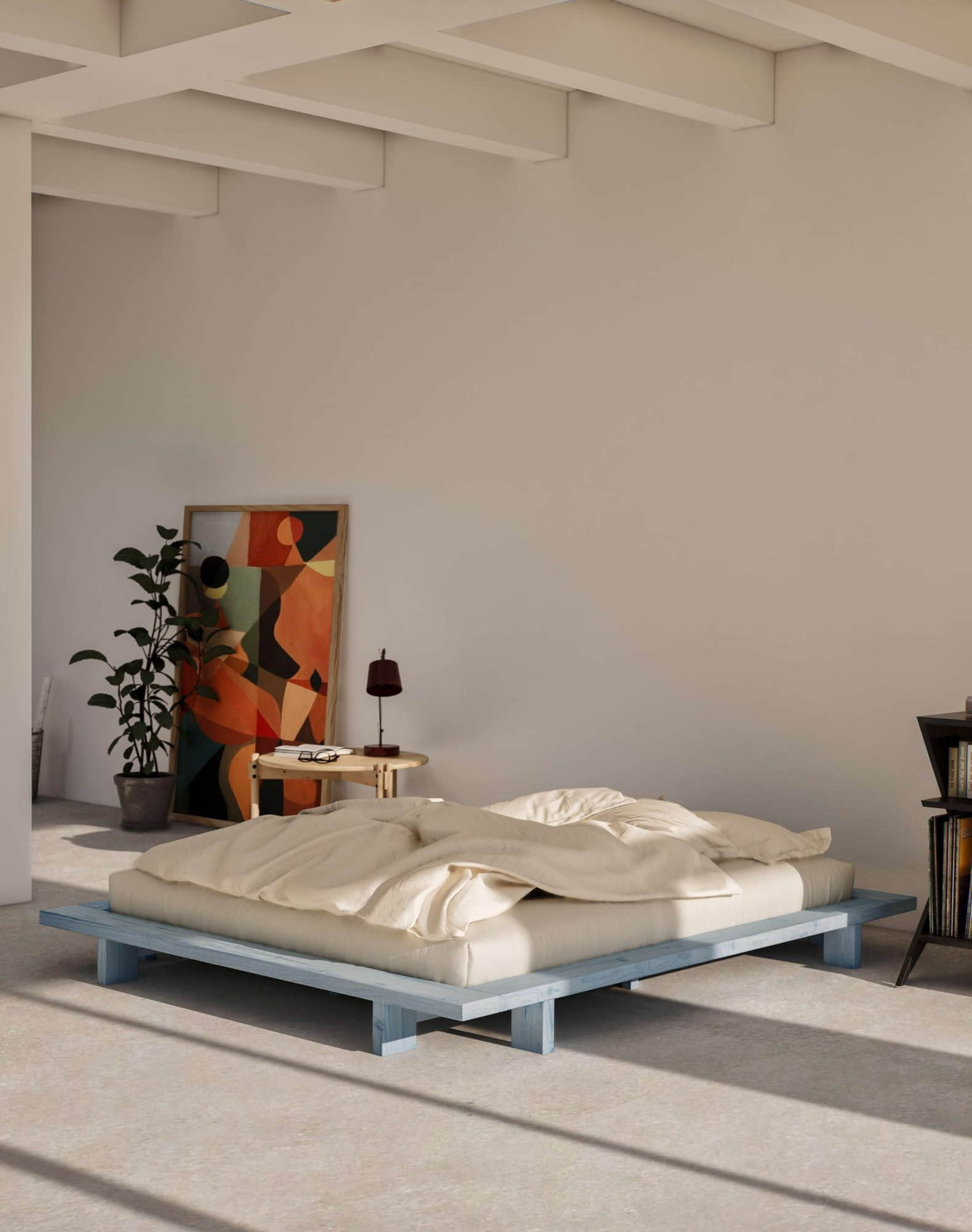 Betten Karup Design Karup Design JAPAN BED - Massivholzbett aus Kiefer | Futonbett & Bodenbett (160×200 cm) mit Lattenrost | Jugendbett & Doppelbett ohne Kopfteil Kiefer Blu