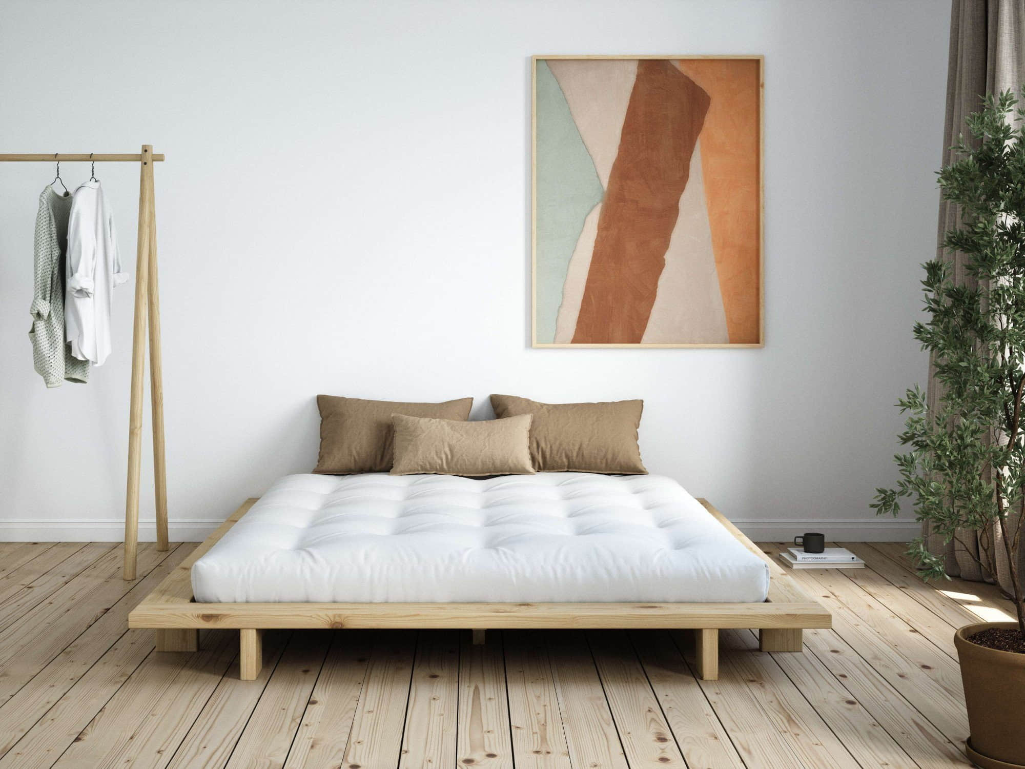 Karup Design Karup Design JAPAN BED - Massivholzbett aus Kiefer | Futonbett & Bodenbett (160×200 cm) mit Lattenrost | Jugendbett & Doppelbett ohne Kopfteil Kiefer Nat Betten
