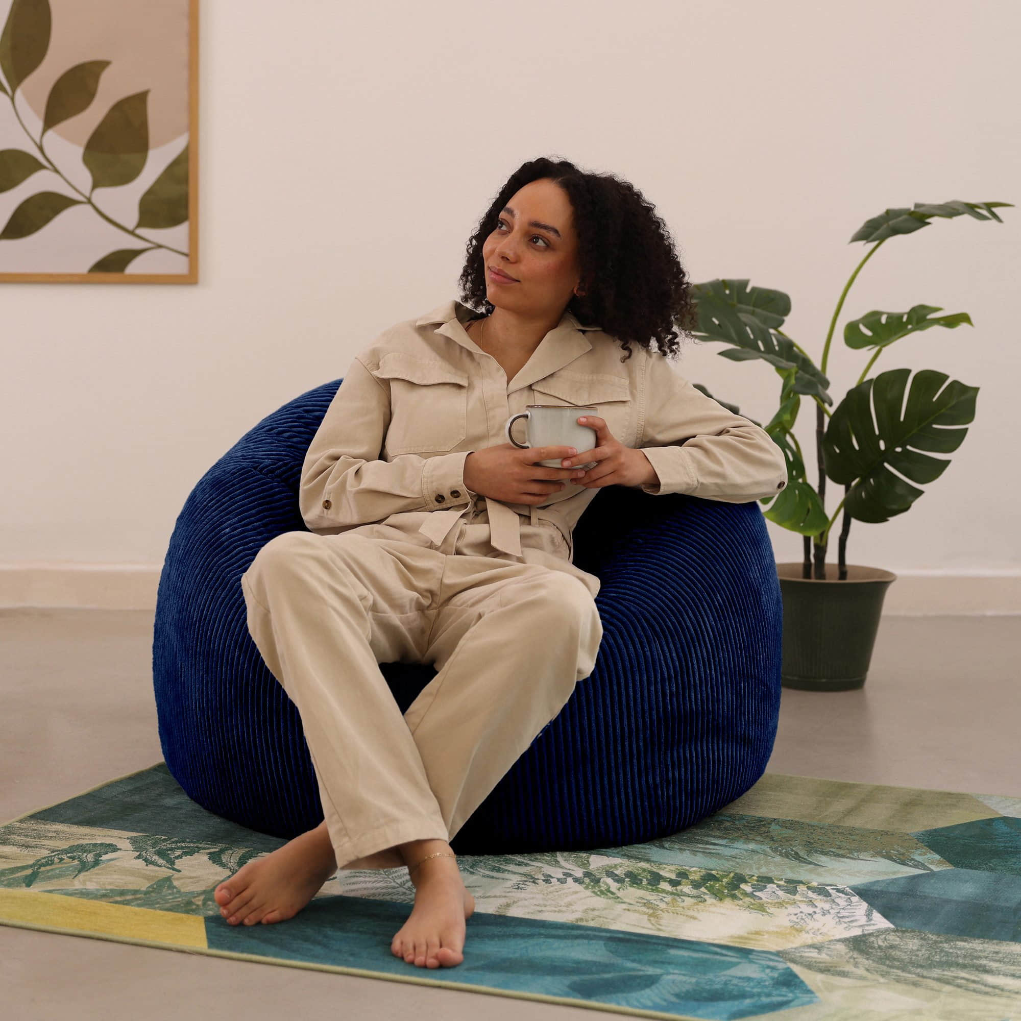 icon Sessel Kingston Cord Bean Bag 'Classic' 85x50cm – Premium German-Made Sitzsack for Adults & Kids | Navy Blue Ergonomic Lounge Chair with Washable Cover navyblau