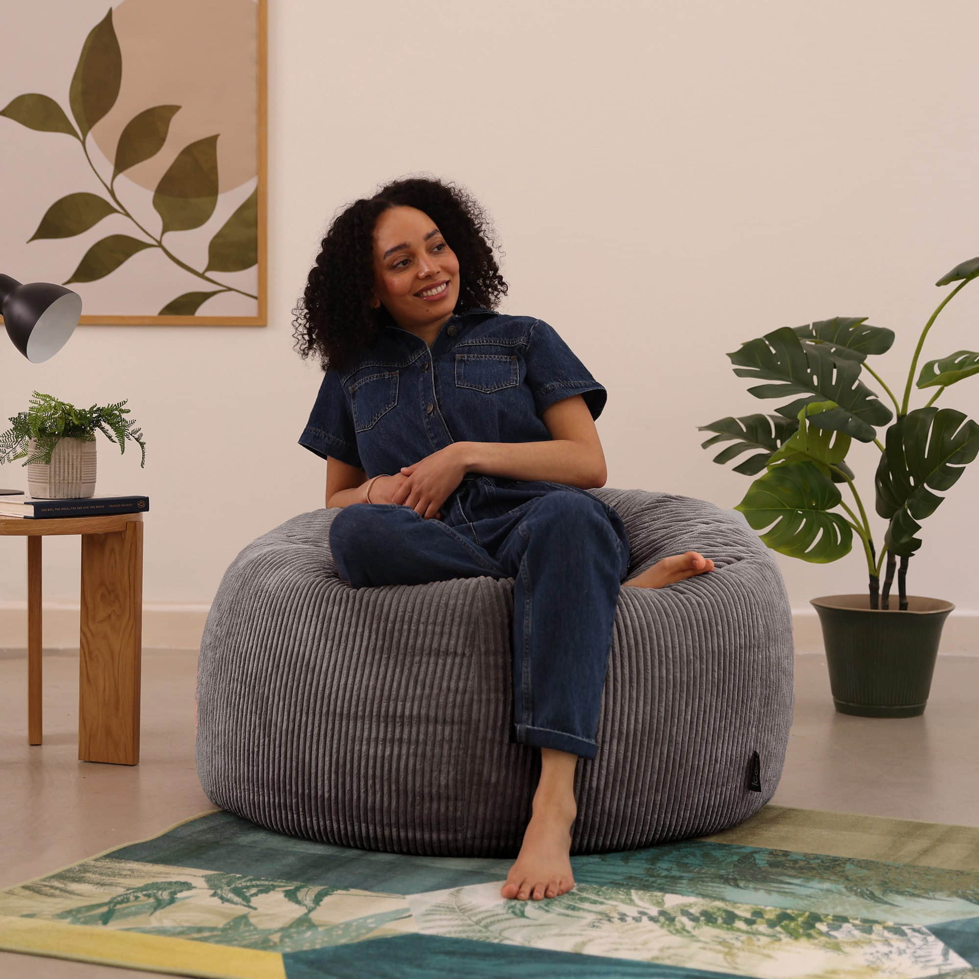 icon Kingston Cord Bean Bag 'Classic' 85x50cm – Premium German-Made Sitzsack for Adults & Kids | Navy Blue Ergonomic Lounge Chair with Washable Cover grau Sessel