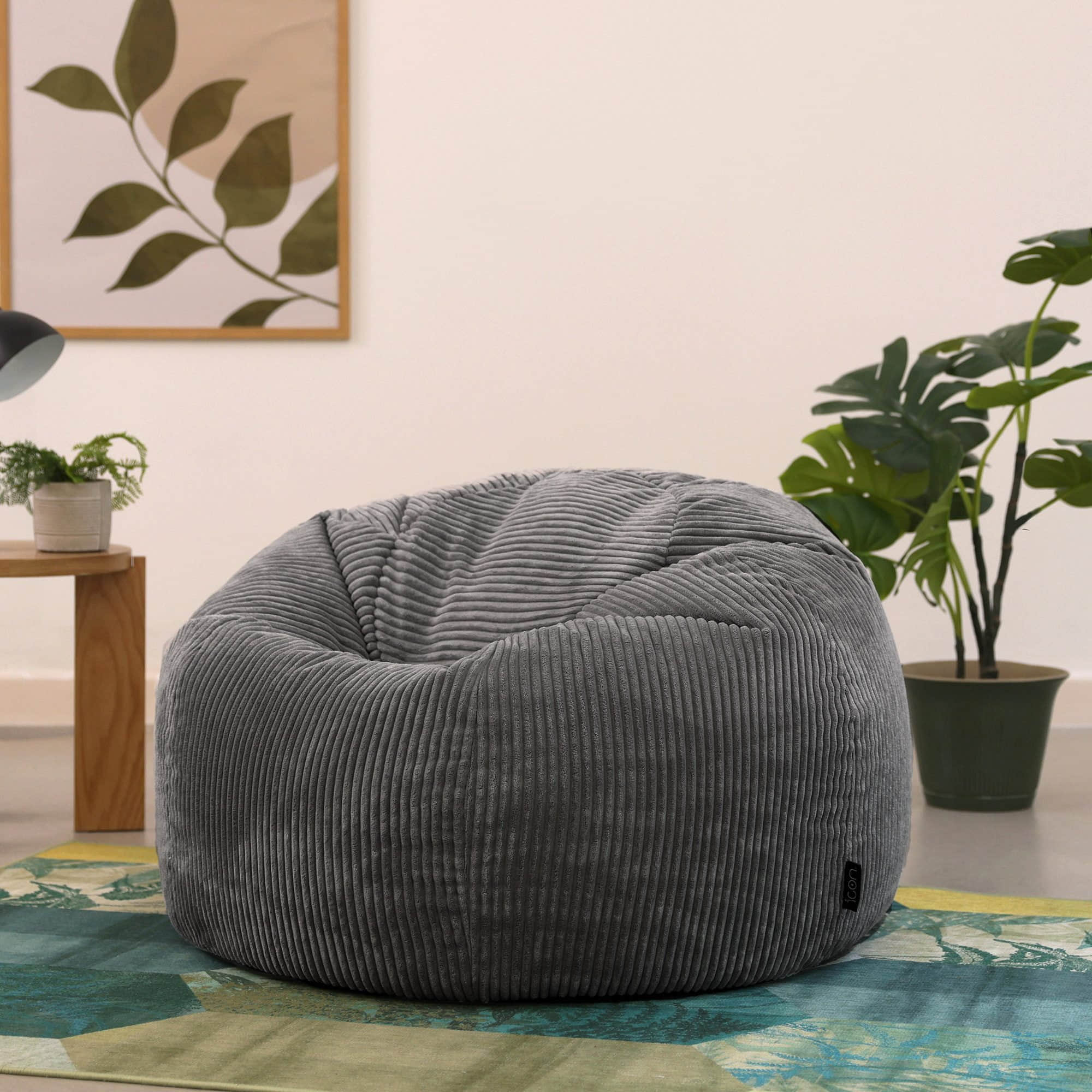 icon Kingston Cord Bean Bag 'Classic' 85x50cm – Premium German-Made Sitzsack for Adults & Kids | Navy Blue Ergonomic Lounge Chair with Washable Cover grau Sessel