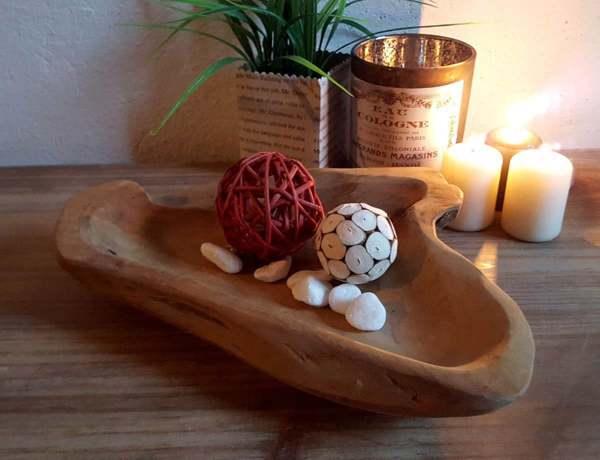 LB H\u0026F Lilienburg Dekoration LB H&F Lilienburg Solid Teakwood Decorative Bowl – Handcrafted Unique Design for Fruits/Keys/Decor (Approx. Ø 18-24cm) – Natural Variations in Grain & Size