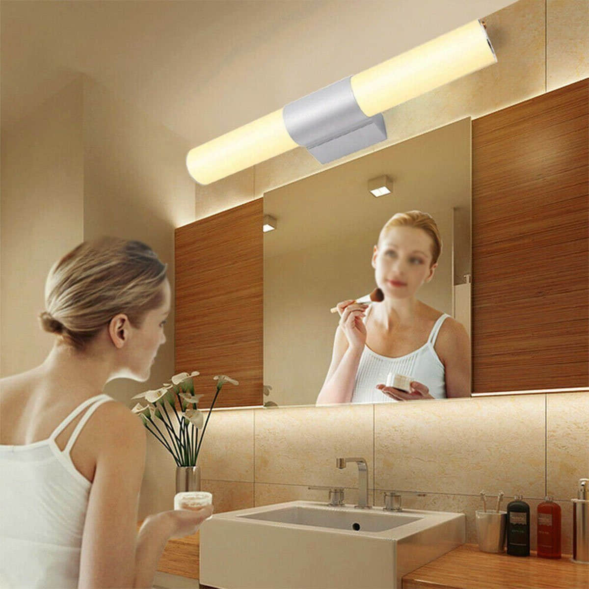 LETGOSPT LETGOSPT LED Spiegelleuchte 22W Badlampe - Edelstahl Wandleuchte 55cm mit verstellbarem Arm (270°) - Opalglas Diffusor - Kaltweiß/Warmweiß - Spritzwassergeschützt IP44 - Für Spiegel & Schminktisch Kalteweiß Lampen