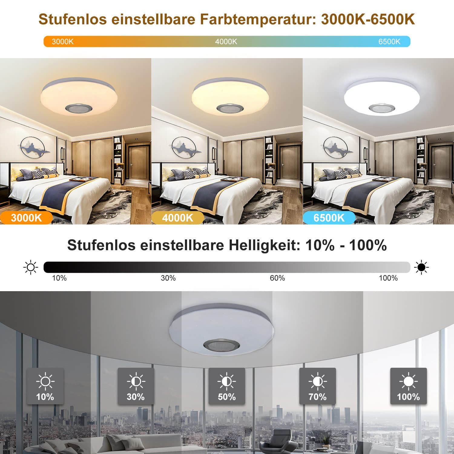 LETGOSPT Lampen LETGOSPT Smart LED Ceiling Light with Bluetooth Speaker - 36W Dimmable RGB Color Changing Light with Remote & App Control (30cm) for Bedroom, Living Room & Nursery 30W - Φ 28