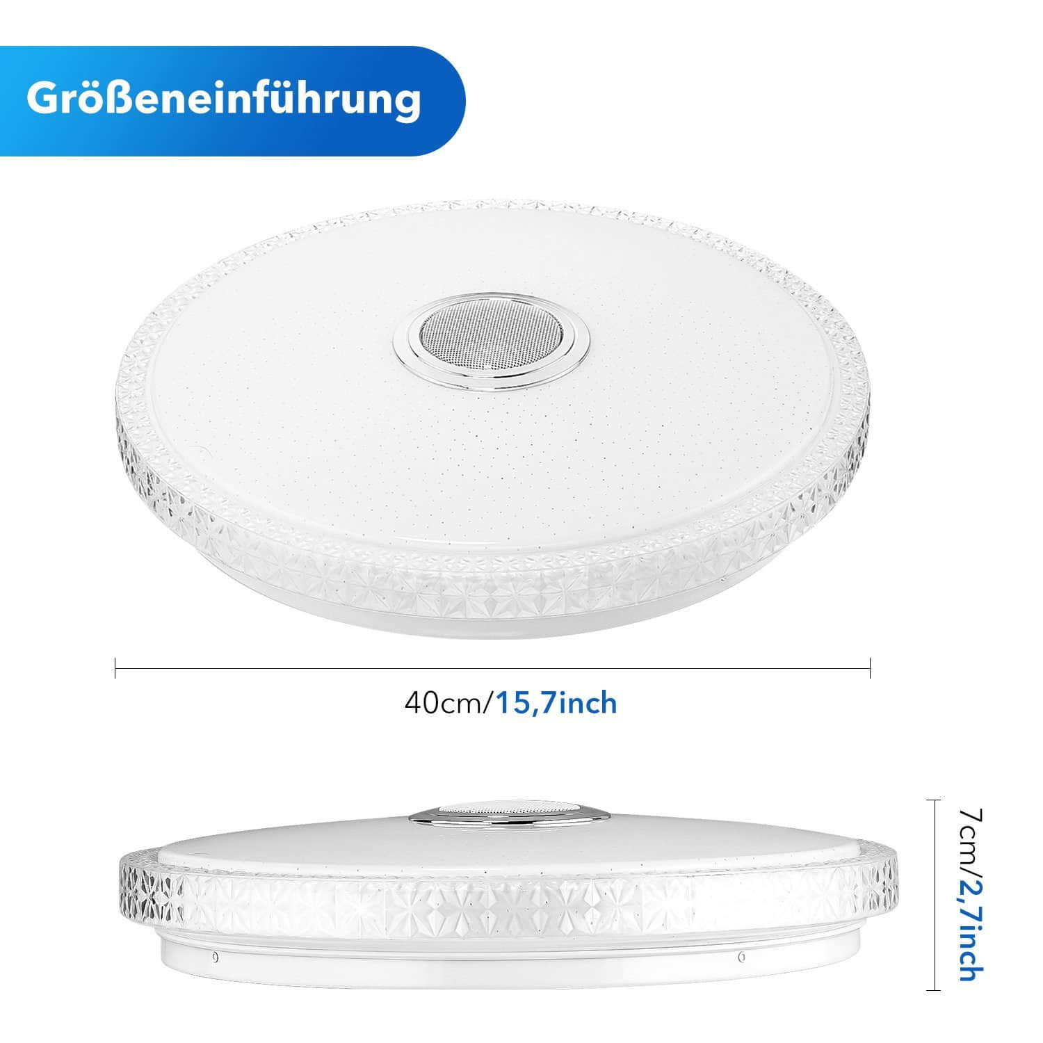 LETGOSPT LETGOSPT Smart LED Ceiling Light with Bluetooth Speaker - 36W Dimmable RGB Color Changing Light with Remote & App Control (30cm) for Bedroom, Living Room & Nursery 60W - Φ 40 Lampen