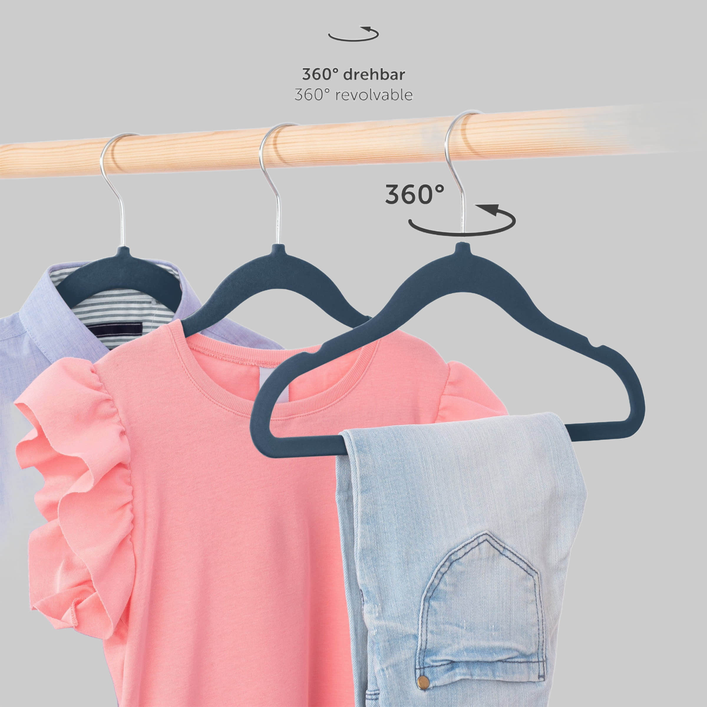 Laleni Kinderkleiderbügel mit Samtbezug – rutschfeste Babybügel (30-tlg), 360° drehbar, platzsparend – Ideal für Kleiderschrank-Organisation Dunkelblau Aufbewahrung Laleni
