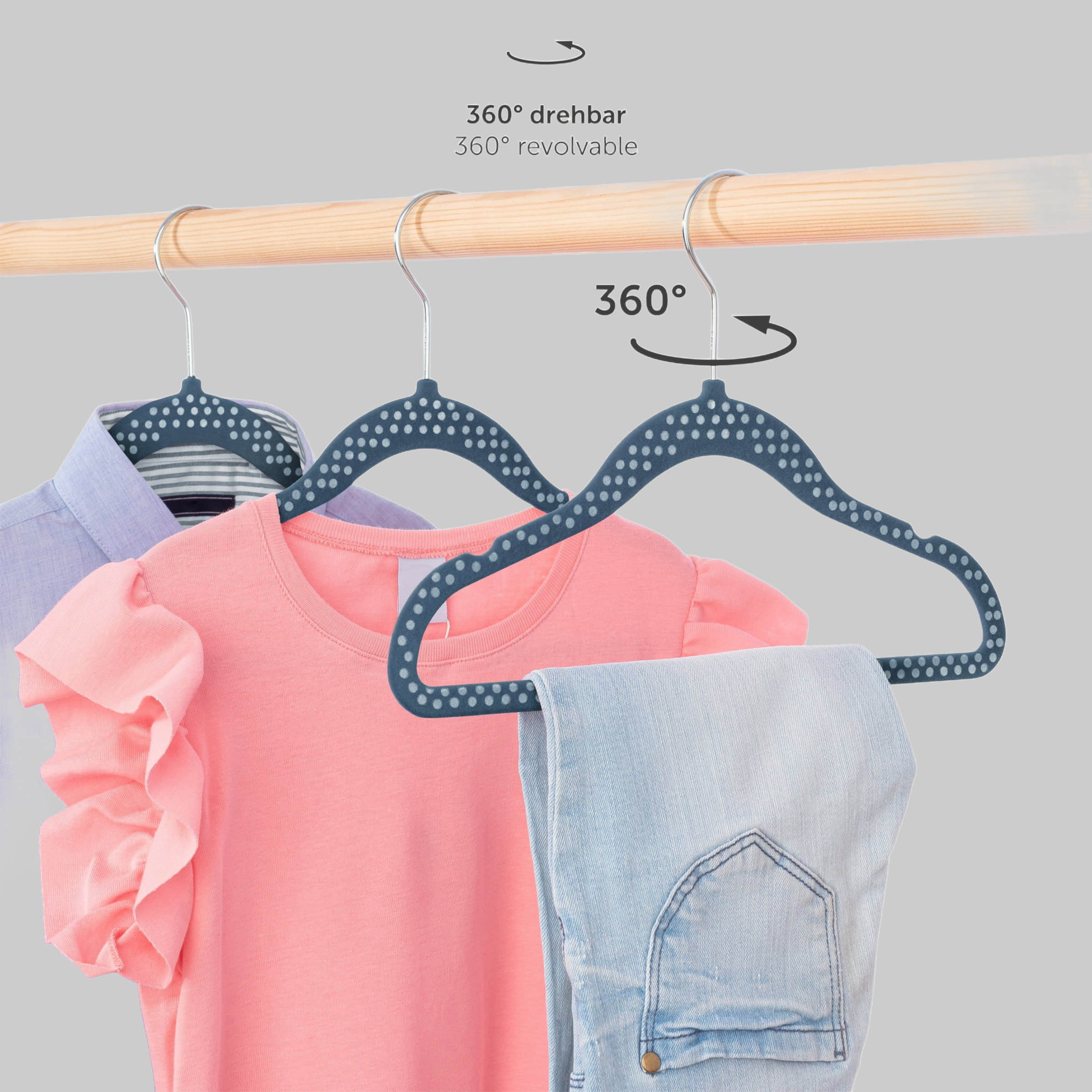 Laleni Kinderkleiderbügel mit Samtbezug – rutschfeste Babybügel (30-tlg), 360° drehbar, platzsparend – Ideal für Kleiderschrank-Organisation Dunkelblau Aufbewahrung Laleni