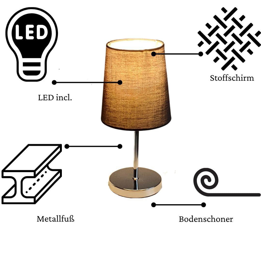 Lichthandel Hoch Premium LED Tischleuchte Set (2 Stück) – Moderne Nachttischlampe mit warmweißer Beleuchtung, dimmbar & energieeffizient für Schlafzimmer & Wohnbereich 2x grau ko Lampen Lichthandel Hoch