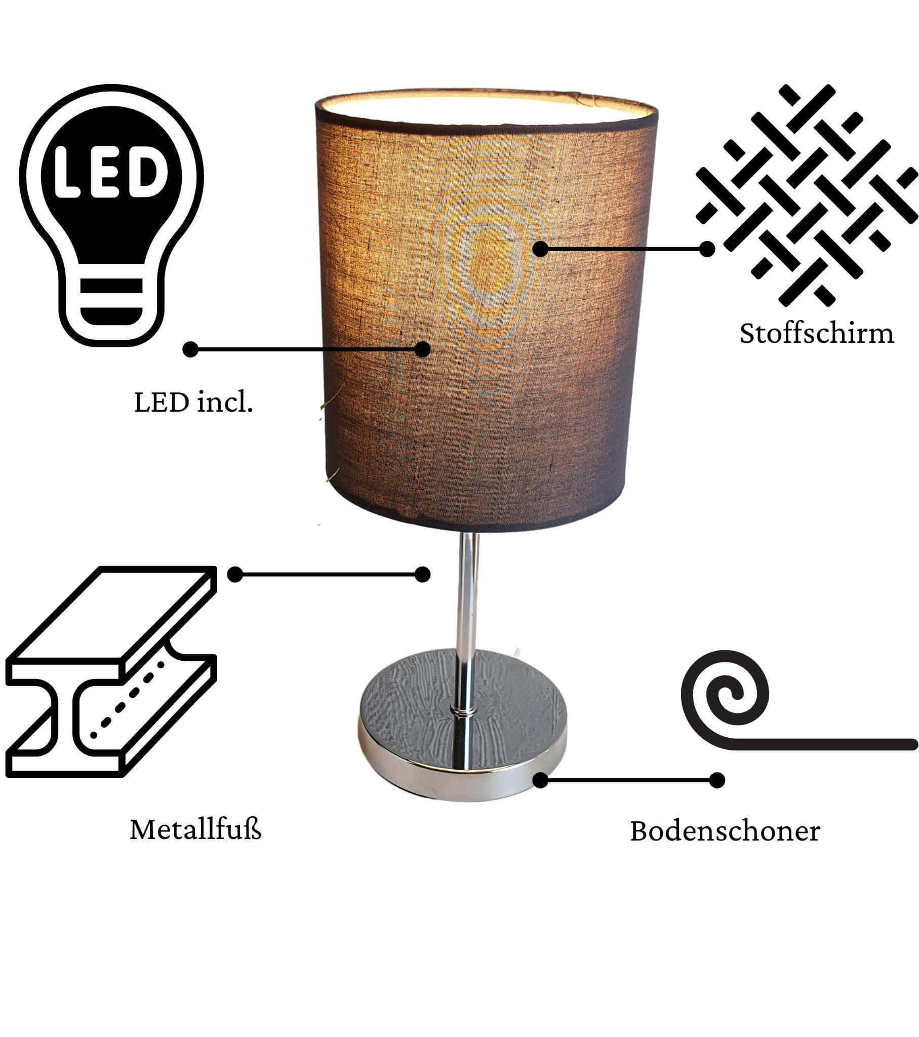 Lichthandel Hoch Lampen Lichthandel Hoch Premium LED Tischleuchte Set (2 Stück) – Moderne Nachttischlampe mit warmweißer Beleuchtung, dimmbar & energieeffizient für Schlafzimmer & Wohnbereich 2x grau