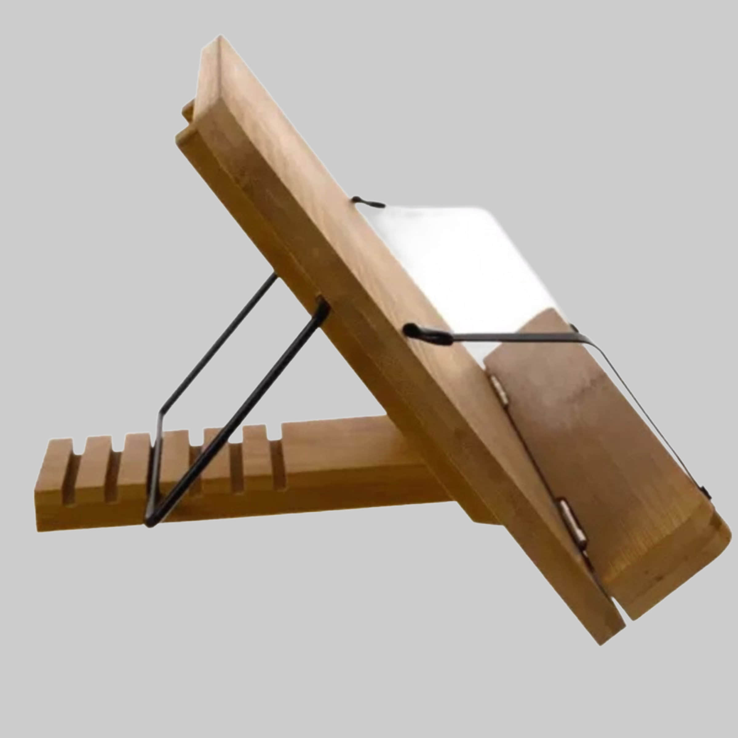 MALATEC Premium Buchständer aus Bambus - Verstellbarer Leseständer für Kochbücher, Tablets & Laptops (28 cm, 4-fach neigbar, 2 Klemmen) MALATEC Dekoration