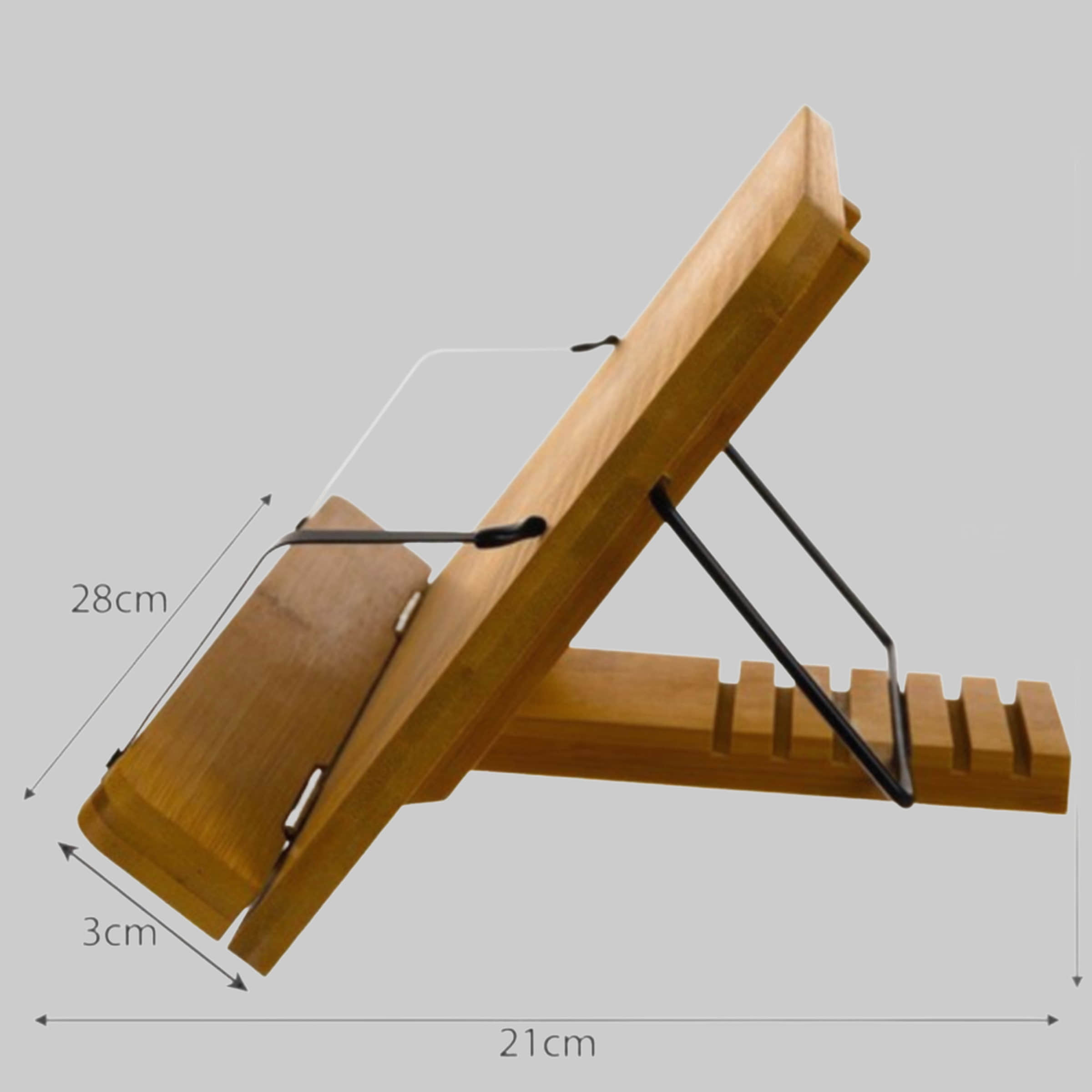 MALATEC Premium Buchständer aus Bambus - Verstellbarer Leseständer für Kochbücher, Tablets & Laptops (28 cm, 4-fach neigbar, 2 Klemmen) MALATEC Dekoration
