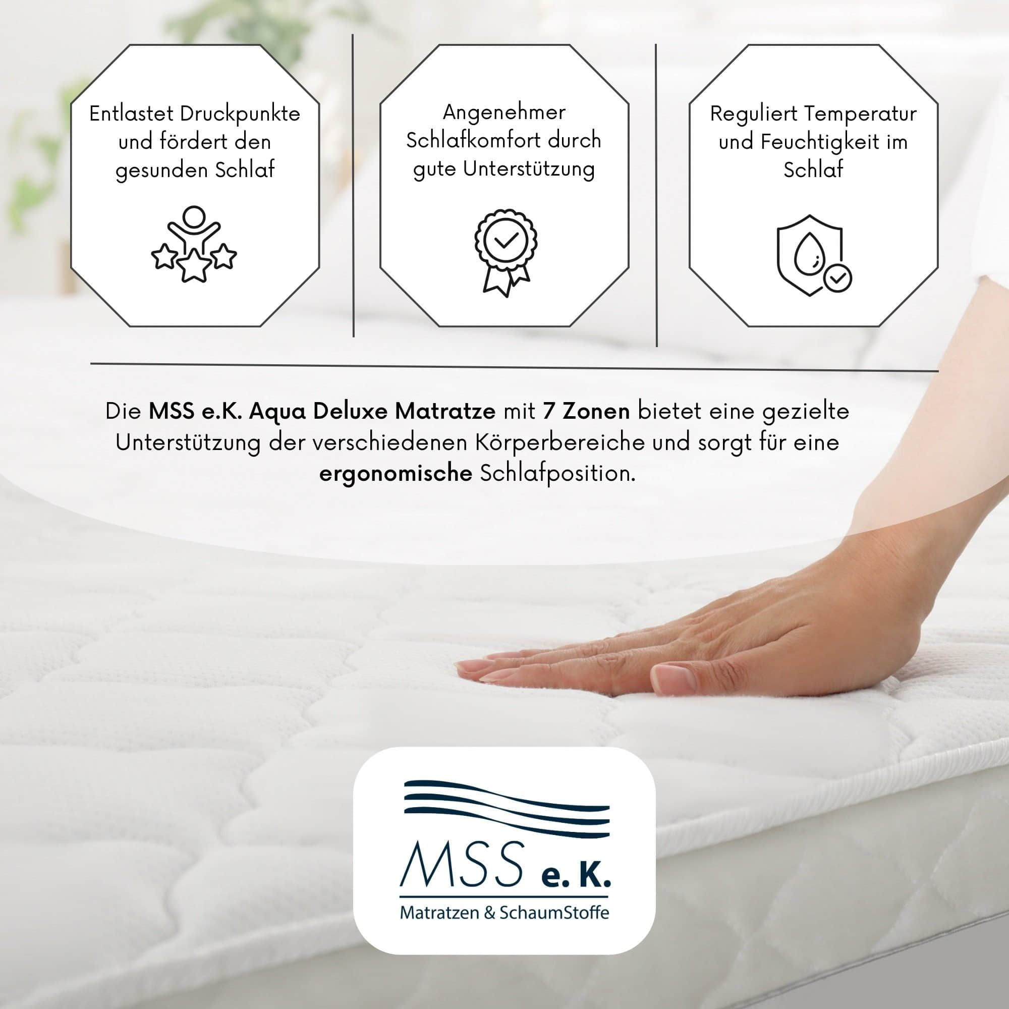 MSS e.K. MSS e.K. Aqua Deluxe 7-Zone Dual-Firmness Memory Foam Mattress (H2/H3 or H3/H4 or H5/H6) - 21cm Height, Orthopedic Support, Washable Cover - Made in Germany Kinderzimmer