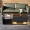 Merax Couchtisch mit LED-Beleuchtung & Schublade – Moderner Kaffeetisch mit gehärteter Glastischplatte (120x60cm), APP-steuerbare RGB-LED, weißer Hochglanz-Oberfläche – Stylischer Wohnzimmertisch Schwarz Merax Tische