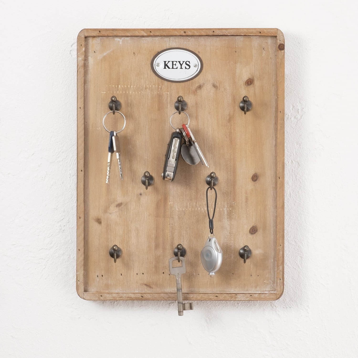 Moritz Moritz Vintage Schlüsselbrett 27x36cm aus massivem Holz - 8 stabile Haken Schlüsselboard mit Rahmen (braun) für Haustür & Autoschlüssel Aufbewahrung