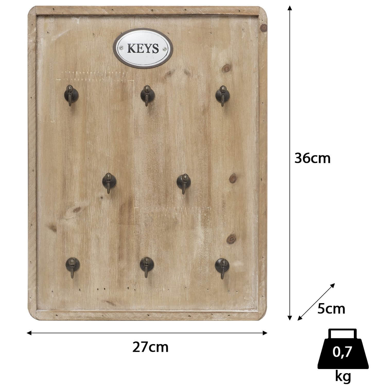 Moritz Moritz Vintage Schlüsselbrett 27x36cm aus massivem Holz - 8 stabile Haken Schlüsselboard mit Rahmen (braun) für Haustür & Autoschlüssel Aufbewahrung