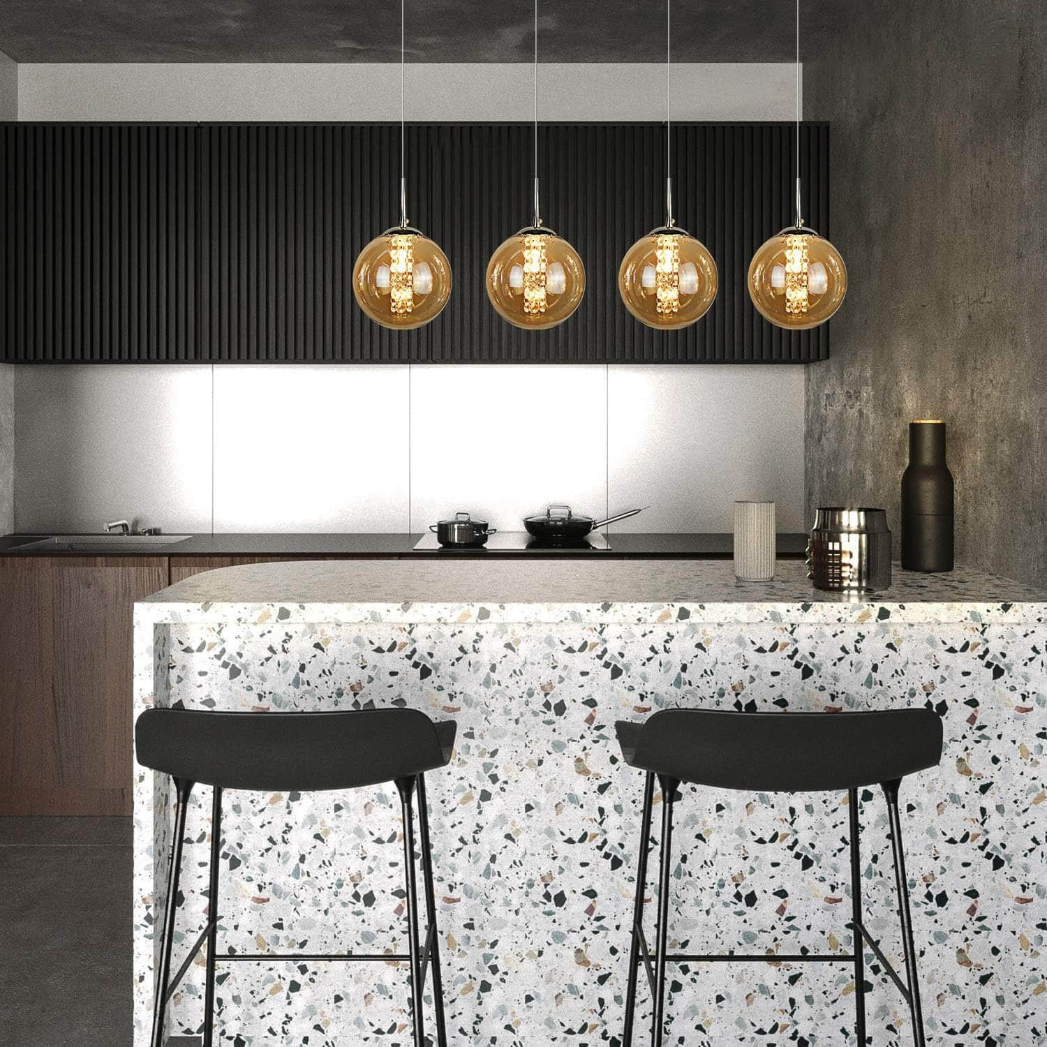 NETTLIFE Pendelleuchte Glas 150CM Höhenverstellbar - Moderner Kronleuchter mit 3/4/6/10/15 Flammen LED (warmweiß) für Esstisch, Küche & Wohnzimmer Bernstein- Nettlife Lampen