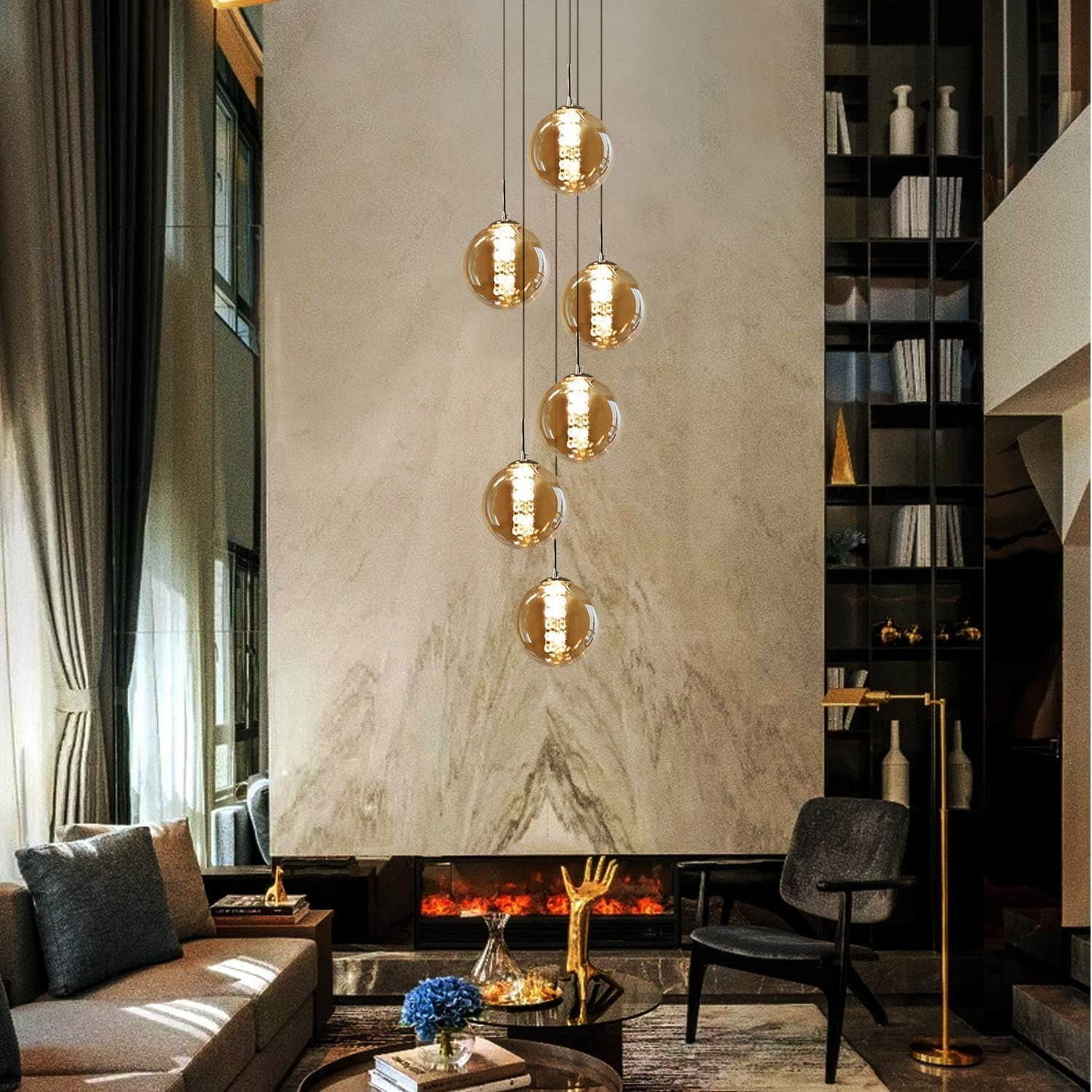 NETTLIFE Pendelleuchte Glas 150CM Höhenverstellbar - Moderner Kronleuchter mit 3/4/6/10/15 Flammen LED (warmweiß) für Esstisch, Küche & Wohnzimmer Bernstein- Nettlife Lampen