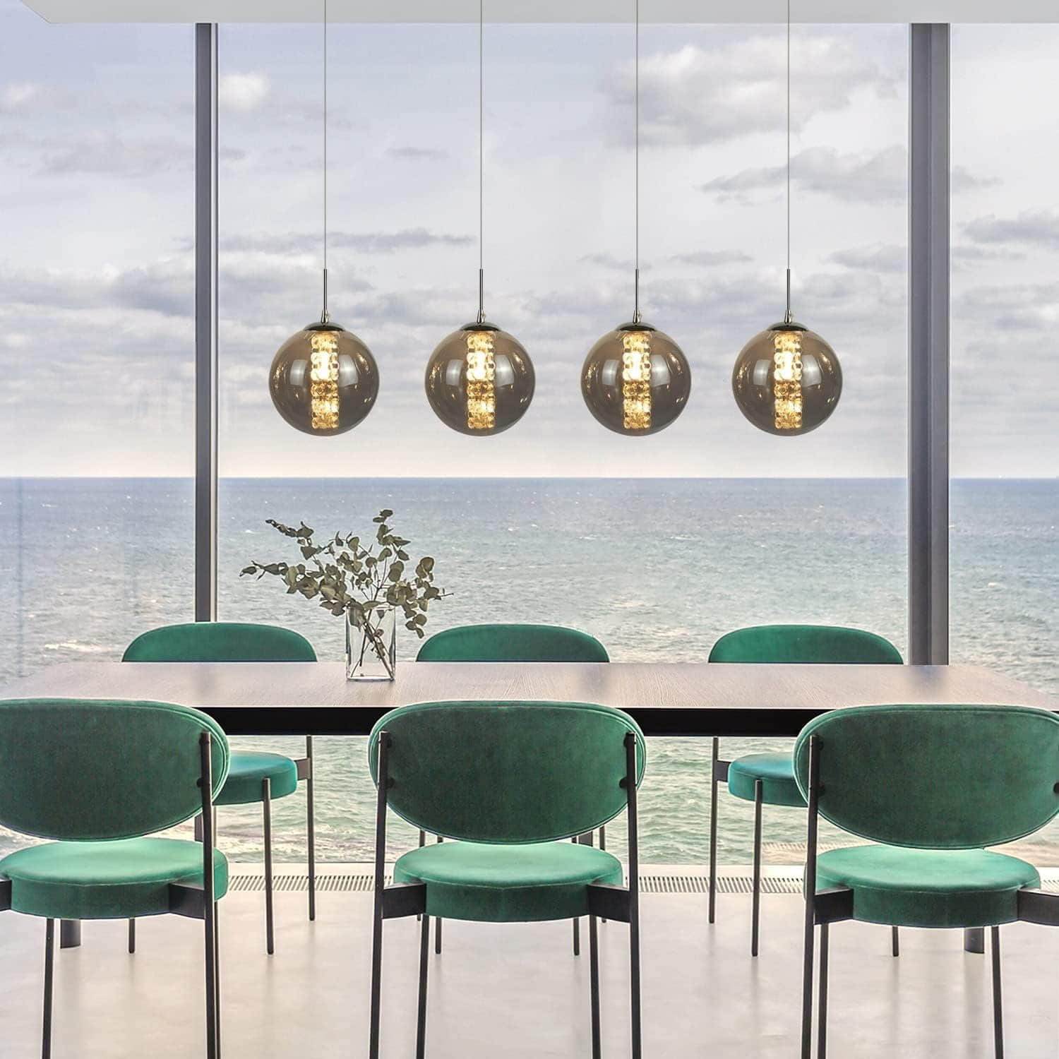 Nettlife NETTLIFE Pendelleuchte Glas 150CM Höhenverstellbar - Moderner Kronleuchter mit 3/4/6/10/15 Flammen LED (warmweiß) für Esstisch, Küche & Wohnzimmer Grau-4 Fla Lampen