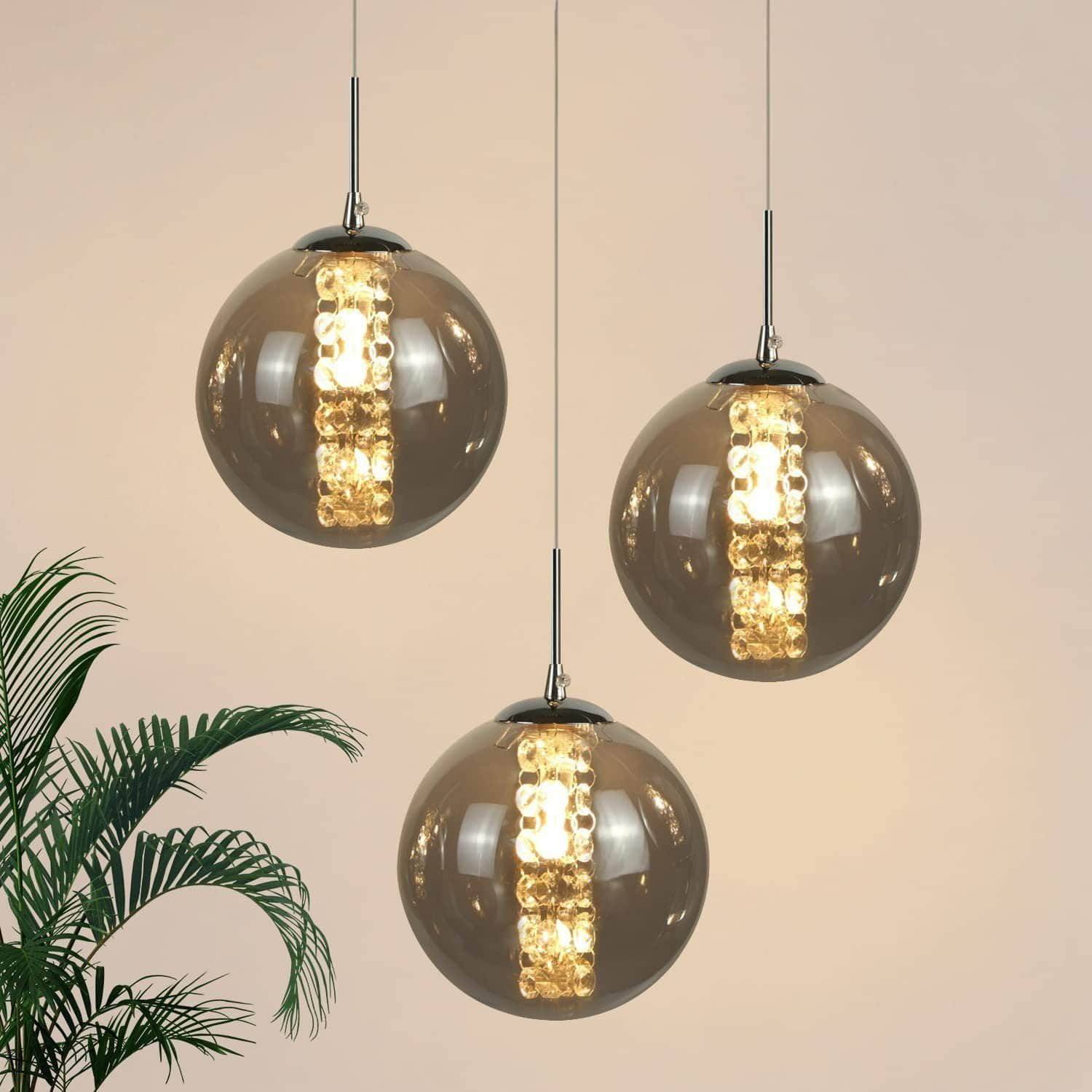 Nettlife NETTLIFE Pendelleuchte Glas 150CM Höhenverstellbar - Moderner Kronleuchter mit 3/4/6/10/15 Flammen LED (warmweiß) für Esstisch, Küche & Wohnzimmer Grau-3 Fla Lampen