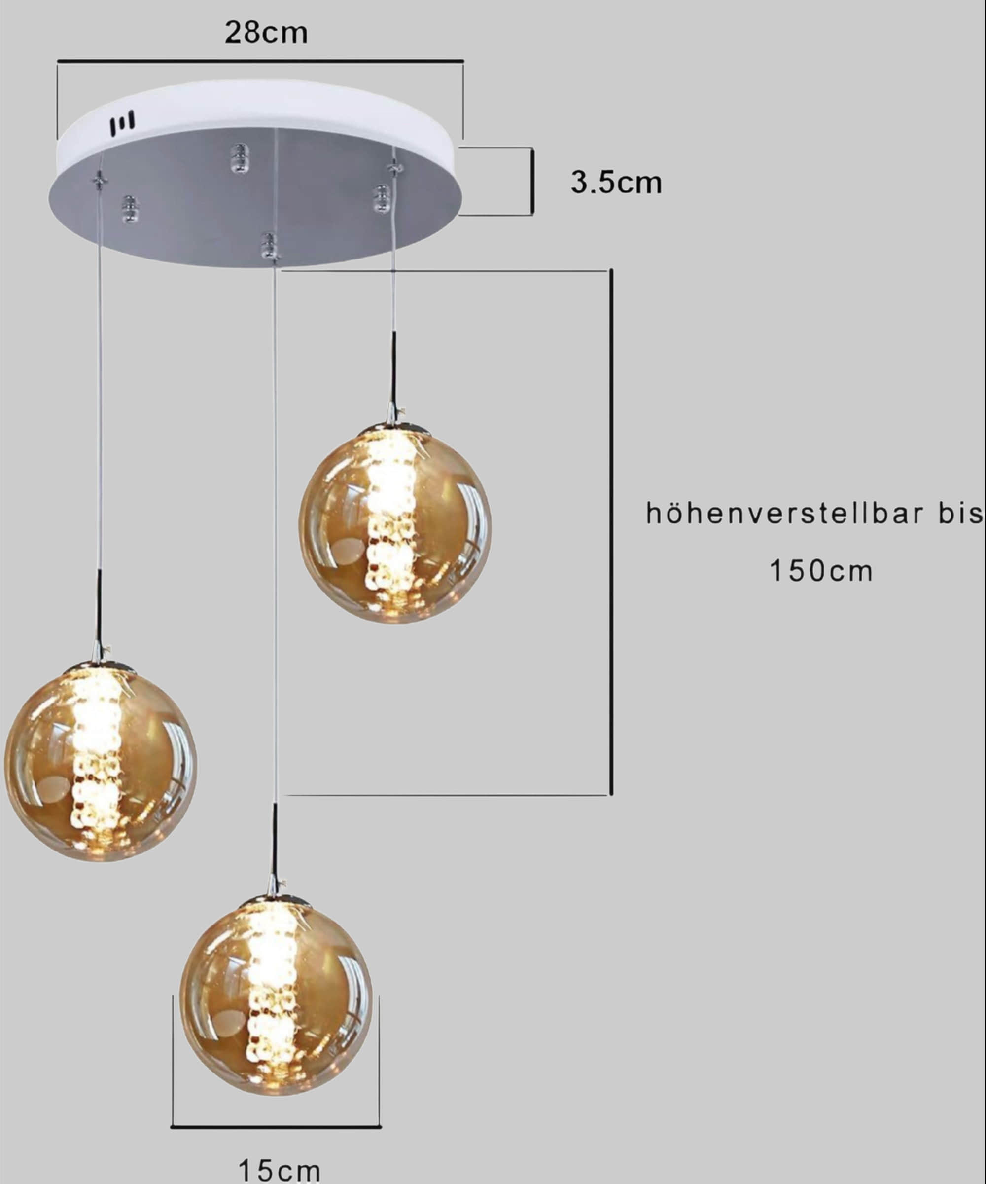 NETTLIFE Pendelleuchte Glas 150CM Höhenverstellbar - Moderner Kronleuchter mit 3/4/6/10/15 Flammen LED (warmweiß) für Esstisch, Küche & Wohnzimmer Bernstein- Nettlife Lampen