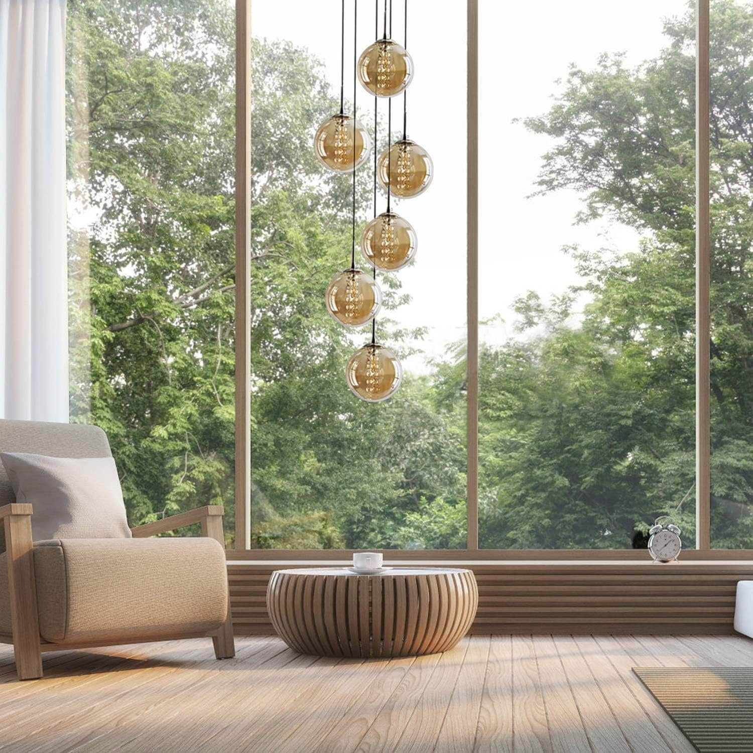NETTLIFE Pendelleuchte Glas 150CM Höhenverstellbar - Moderner Kronleuchter mit 3/4/6/10/15 Flammen LED (warmweiß) für Esstisch, Küche & Wohnzimmer Bernstein- Nettlife Lampen