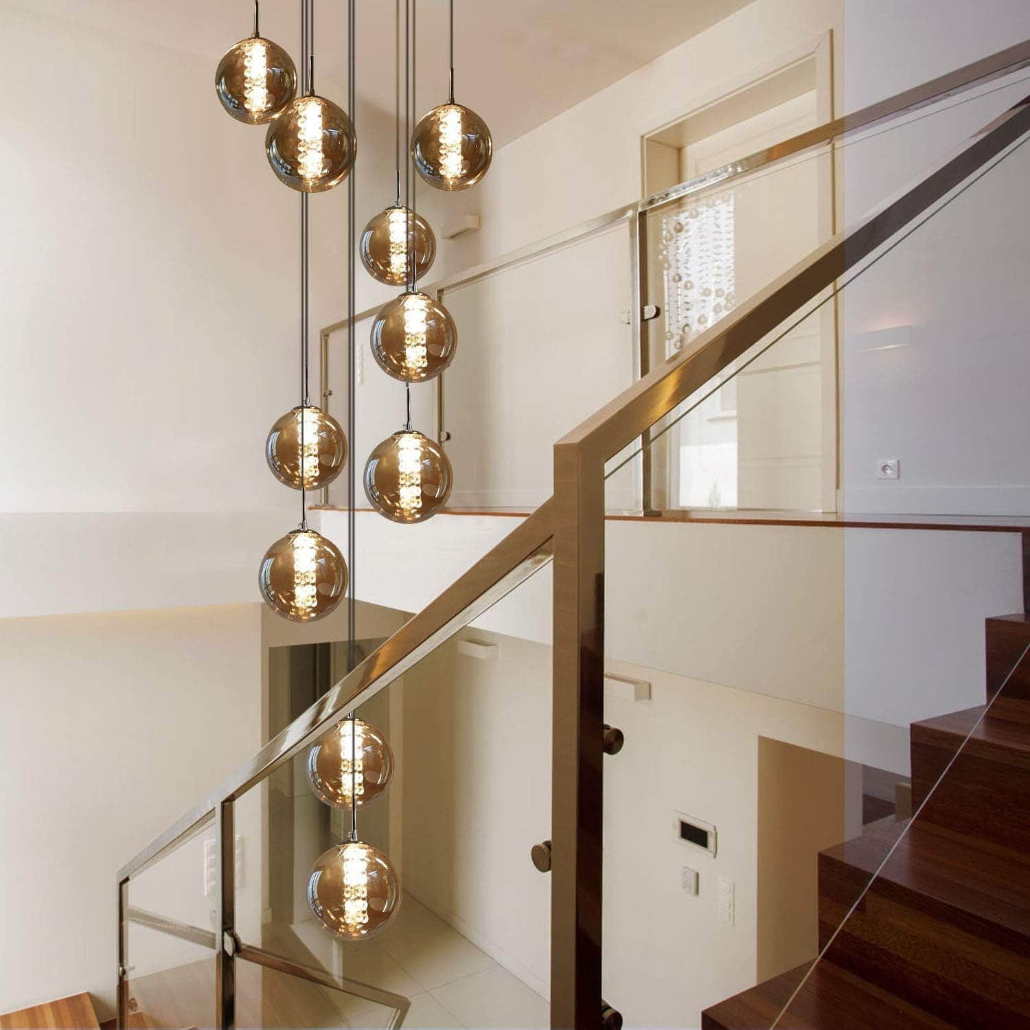NETTLIFE Pendelleuchte Glas 150CM Höhenverstellbar - Moderner Kronleuchter mit 3/4/6/10/15 Flammen LED (warmweiß) für Esstisch, Küche & Wohnzimmer Bernstein- Nettlife Lampen