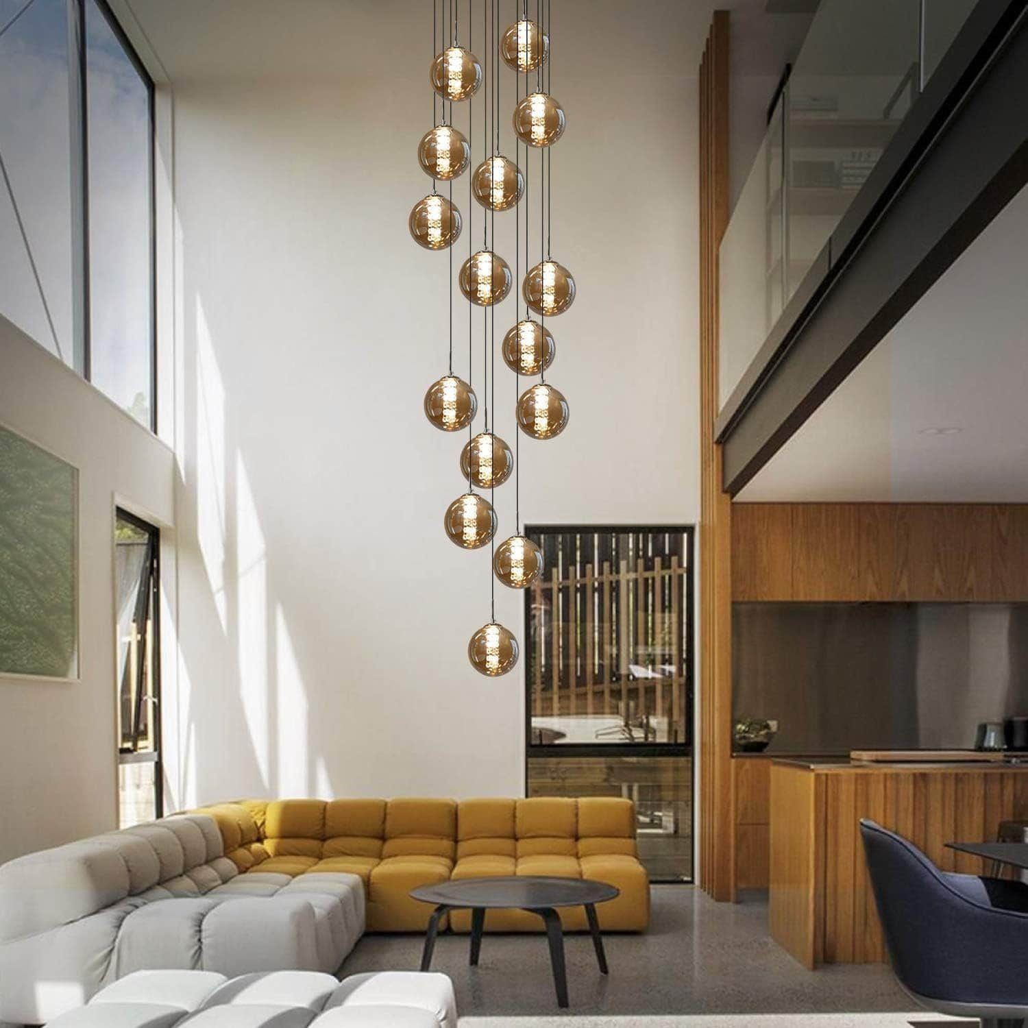 Nettlife NETTLIFE Pendelleuchte Glas 150CM Höhenverstellbar - Moderner Kronleuchter mit 3/4/6/10/15 Flammen LED (warmweiß) für Esstisch, Küche & Wohnzimmer Bernstein- Lampen