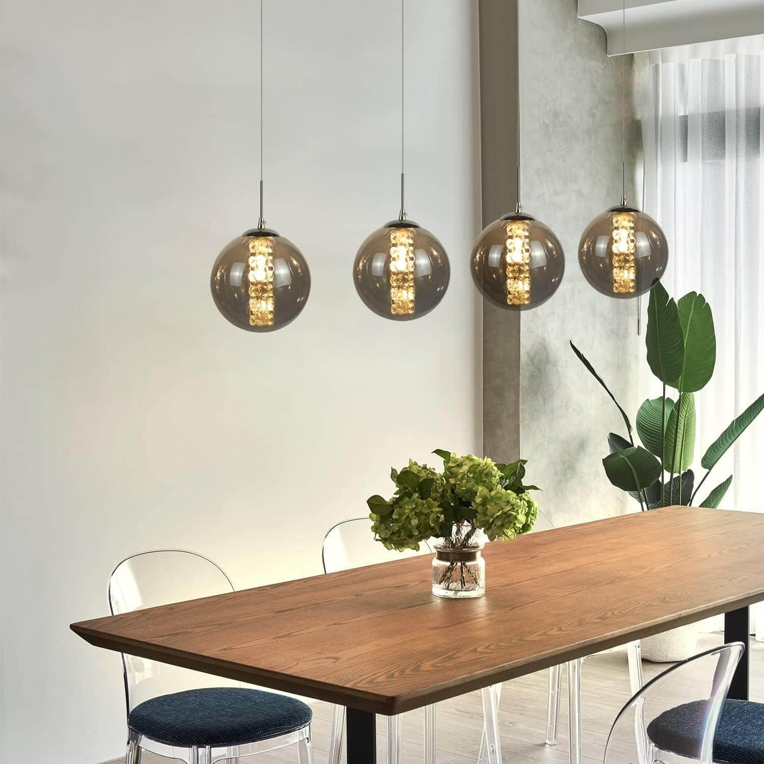 Nettlife NETTLIFE Pendelleuchte Glas 150CM Höhenverstellbar - Moderner Kronleuchter mit 3/4/6/10/15 Flammen LED (warmweiß) für Esstisch, Küche & Wohnzimmer Grau-4 Fla Lampen