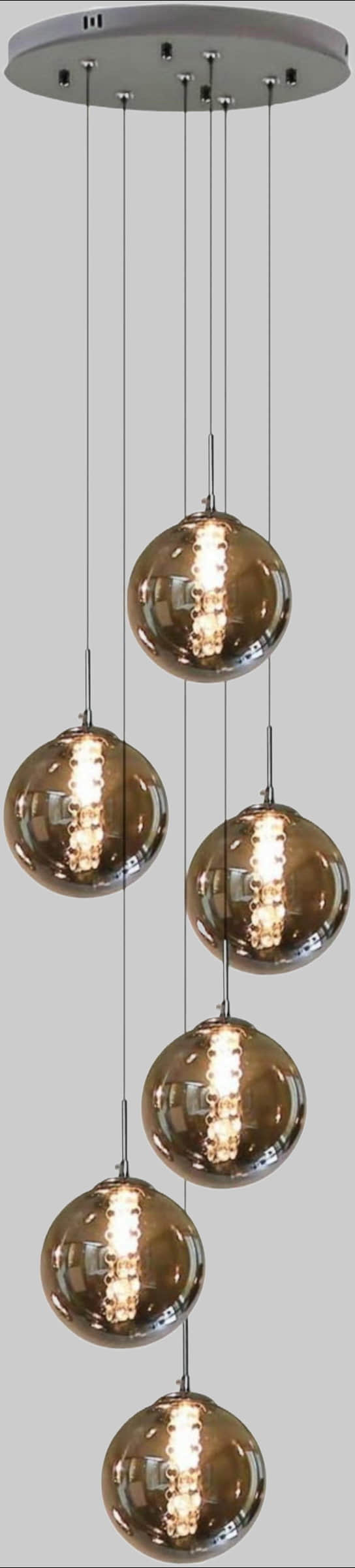 Nettlife Lampen NETTLIFE Pendelleuchte Glas 150CM Höhenverstellbar - Moderner Kronleuchter mit 3/4/6/10/15 Flammen LED (warmweiß) für Esstisch, Küche & Wohnzimmer Grau-6 Fla