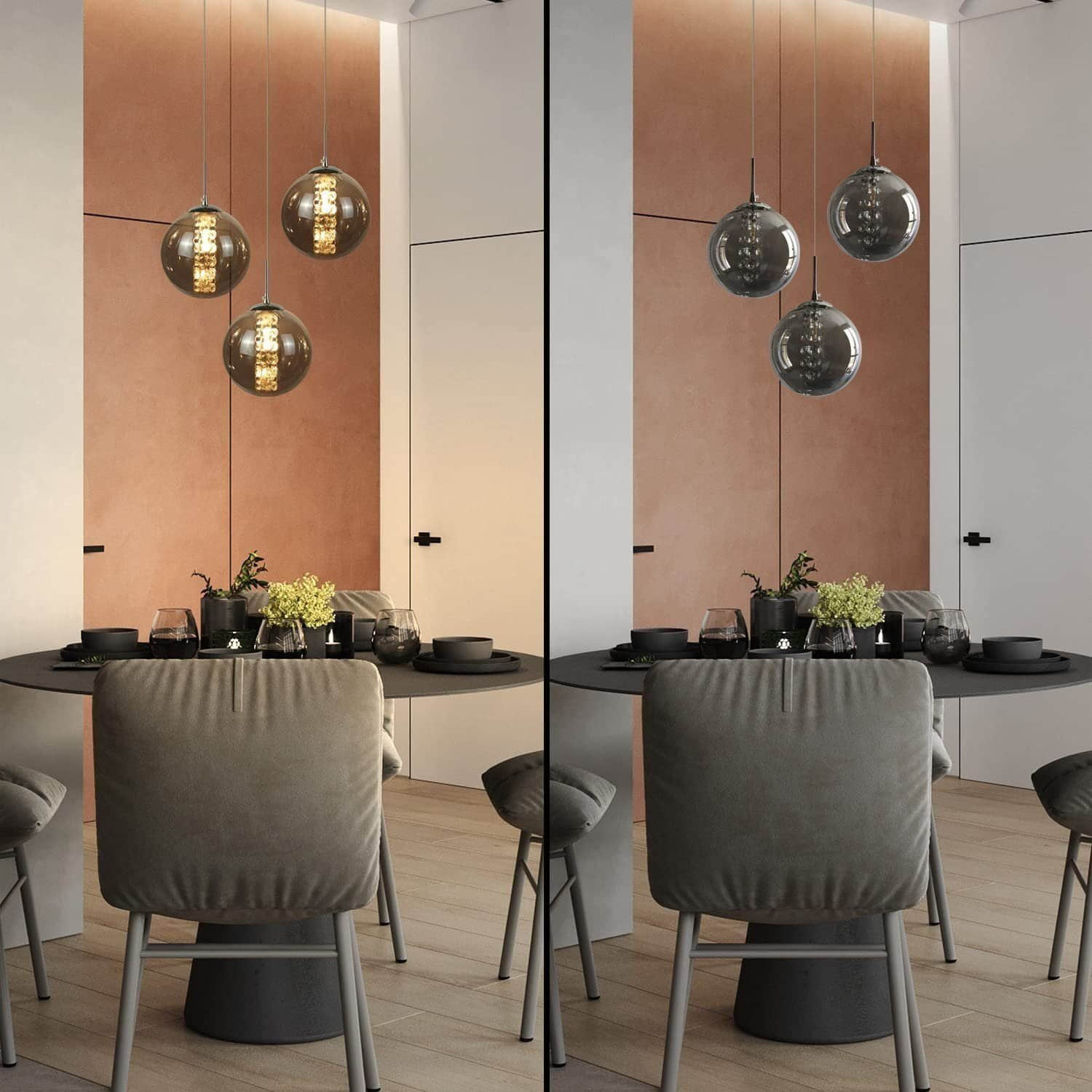 Nettlife NETTLIFE Pendelleuchte Glas 150CM Höhenverstellbar - Moderner Kronleuchter mit 3/4/6/10/15 Flammen LED (warmweiß) für Esstisch, Küche & Wohnzimmer Grau-3 Fla Lampen