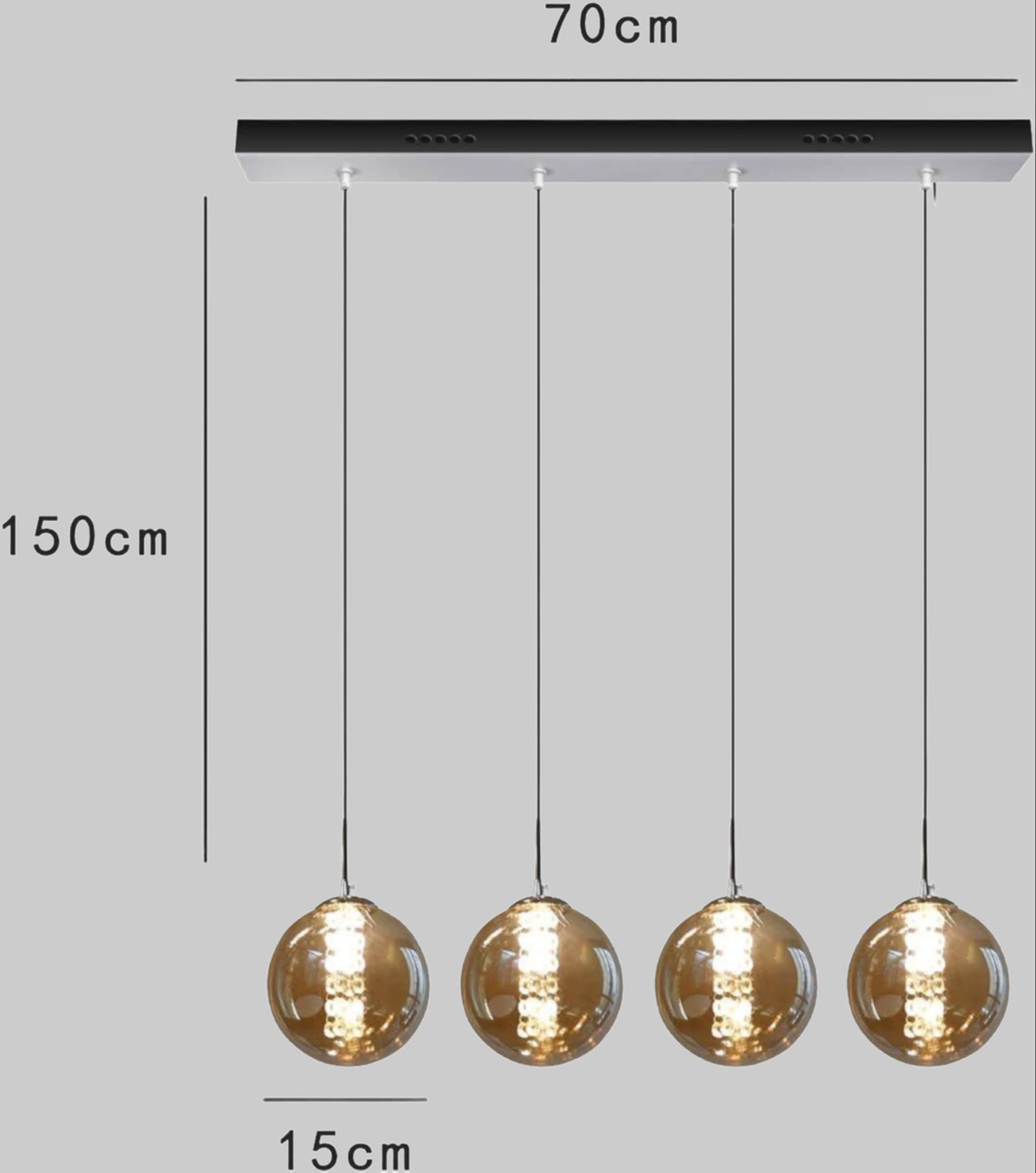 NETTLIFE Pendelleuchte Glas 150CM Höhenverstellbar - Moderner Kronleuchter mit 3/4/6/10/15 Flammen LED (warmweiß) für Esstisch, Küche & Wohnzimmer Bernstein- Nettlife Lampen