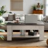 NOBLEWELL Lift-Top Couchtisch Modern - Höhenverstellbarer Ausziehtisch mit Stauraum & 2 Regalen | 120x60 cm | Schwarz | Multifunktional als Esstisch & Arbeitstisch Grau Tische Totnz