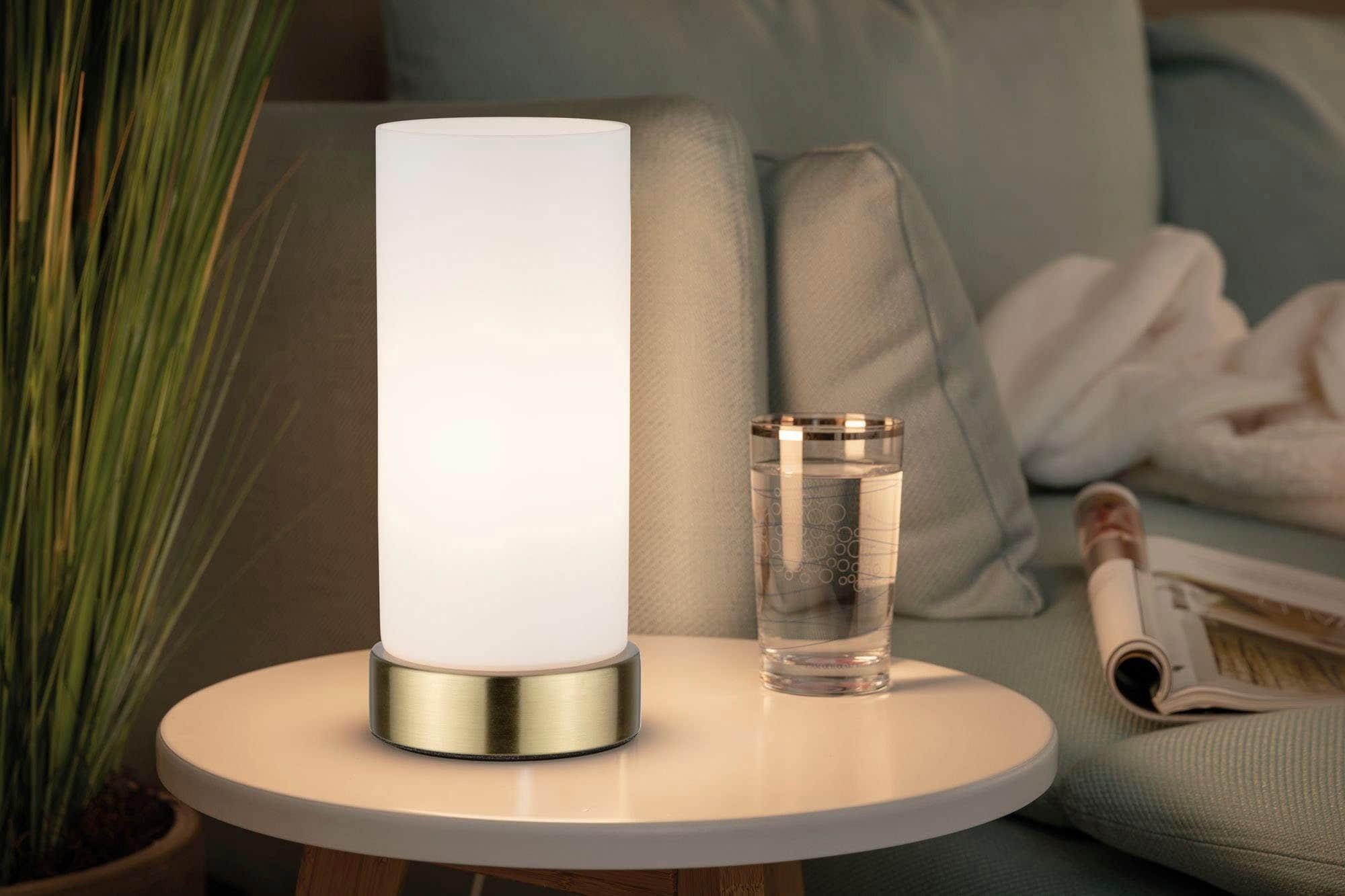 Paulmann Pinja Touch Bedside Lamp - Brushed Metal Base & Opal Glass Shade - E14 Socket (Max 20W) - Modern Nightstand Lighting weiß/messi Paulmann Lampen