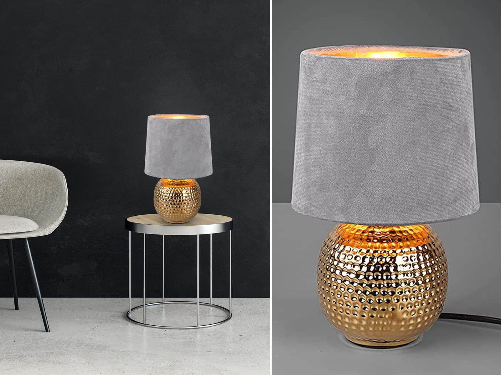 Reality Leuchten Billy LED Table Lamp - Dimmable Black Matte & Gold Night Light with Velvet Shade (26cm) - Warm White Lighting Grau-Gold Lampen Reality Leuchten
