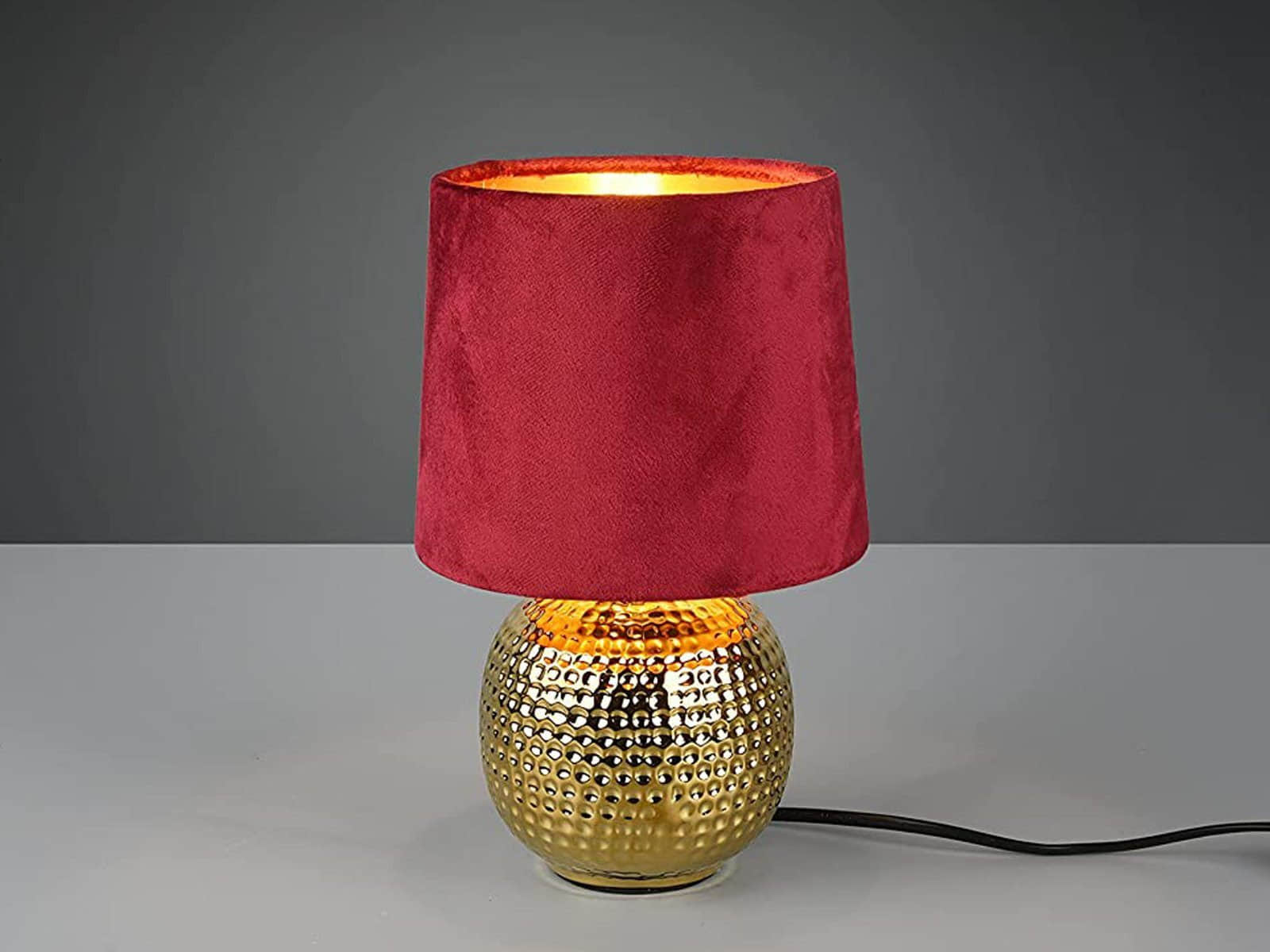 Reality Leuchten Lampen Reality Leuchten Billy LED Table Lamp - Dimmable Black Matte & Gold Night Light with Velvet Shade (26cm) - Warm White Lighting Rot-Gold