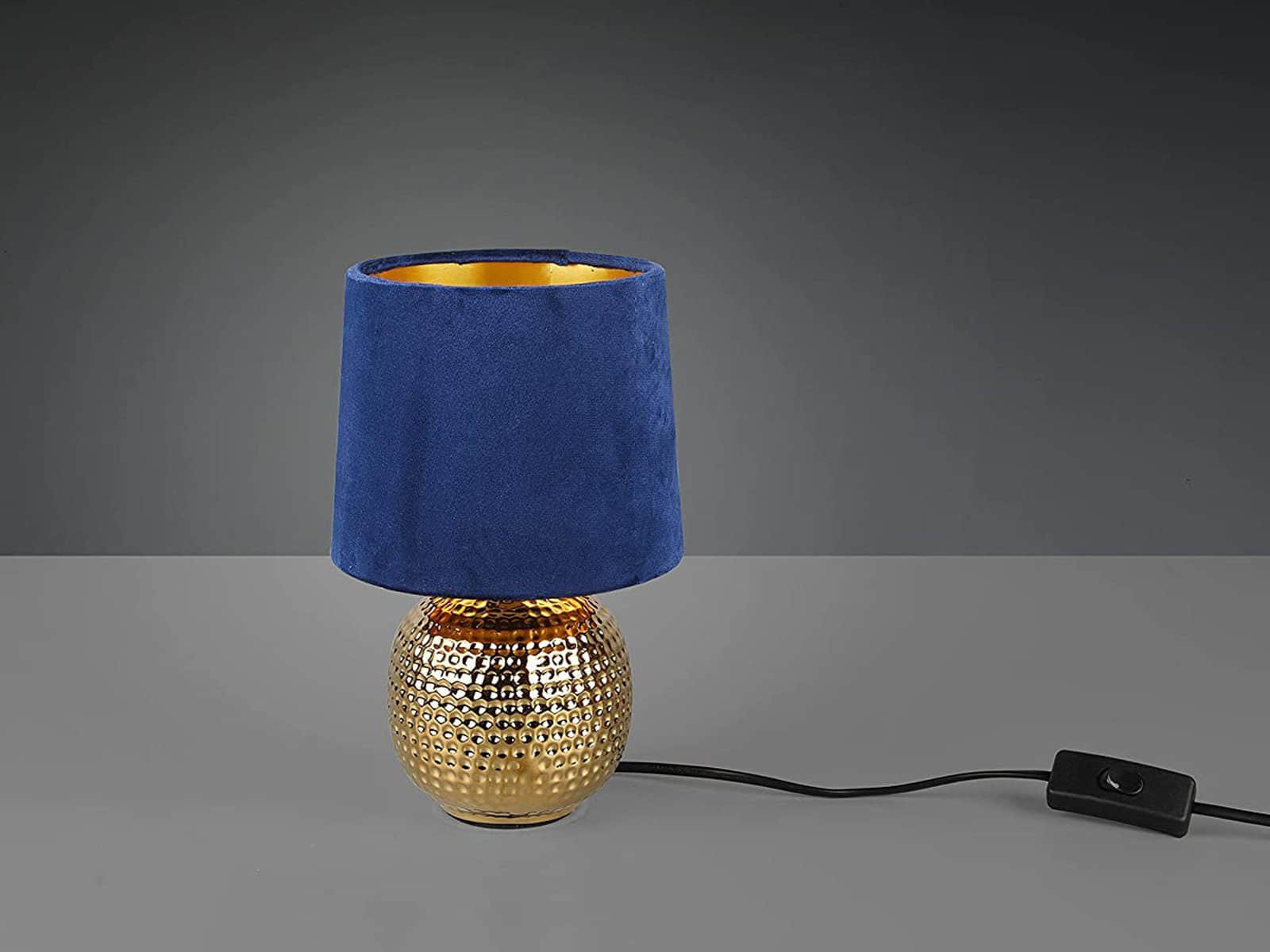 Reality Leuchten Lampen Reality Leuchten Billy LED Table Lamp - Dimmable Black Matte & Gold Night Light with Velvet Shade (26cm) - Warm White Lighting Blau-Gold