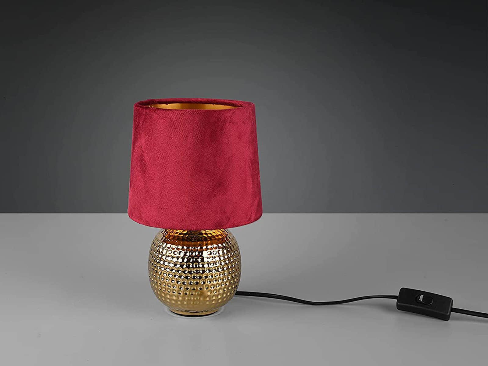 Reality Leuchten Lampen Reality Leuchten Billy LED Table Lamp - Dimmable Black Matte & Gold Night Light with Velvet Shade (26cm) - Warm White Lighting Rot-Gold