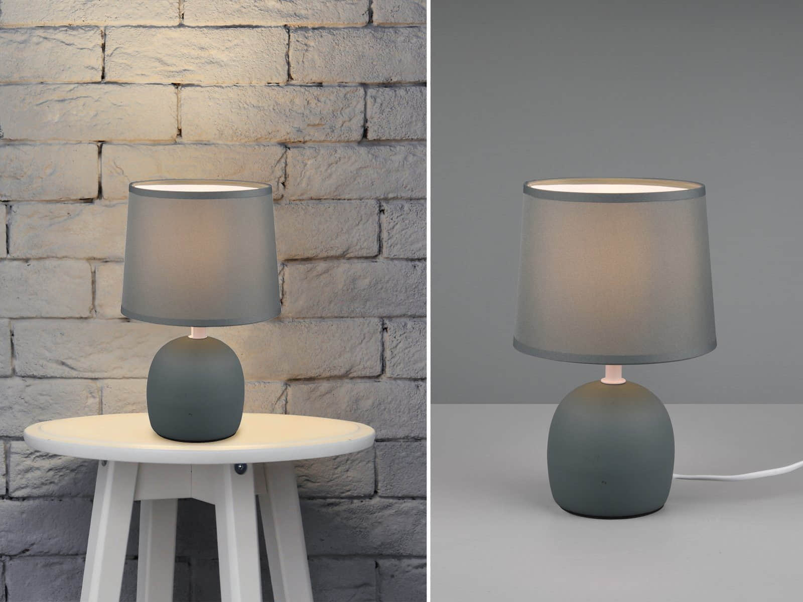 Reality Leuchten LED Nachttischlampe - Skandinavischer Landhausstil mit wechselbarem Warmweiß-LED & beigem Stoff-Lampenschirm (26cm) - Elegante Tischleuchte für Schlafzimmer & Wohnbereich Grau Blau Lampen Reality Leuchten