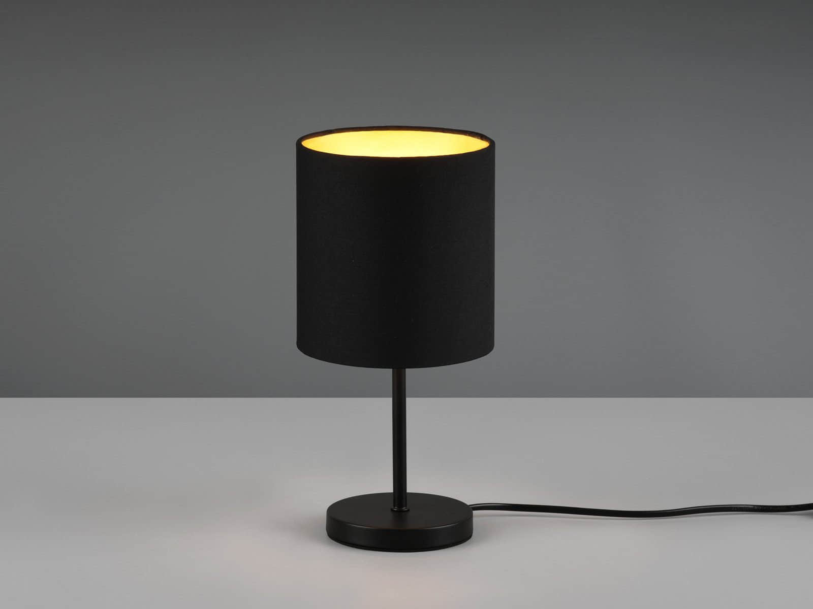 Reality Leuchten Lampen Reality Leuchten LED Nachttischlampe dimmbar - Designklassiker mit Stoffschirm, wechselbarer LED (Warmweiß), perfekt für Schlafzimmer & Wohnbereich Schwarz Gold