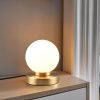 Reality Leuchten Lampen Reality Leuchten LED Nachttischlampe dimmbar - Elegante Bauhaus-Tischleuchte mit Touch-Funktion & weißer Glas-Kugel (Ø12cm), silberner Sockel, warmweißes Licht Messing We