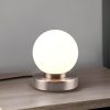 Reality Leuchten LED Nachttischlampe dimmbar - Elegante Bauhaus-Tischleuchte mit Touch-Funktion & weißer Glas-Kugel (Ø12cm), silberner Sockel, warmweißes Licht Silber Weiß Reality Leuchten Lampen