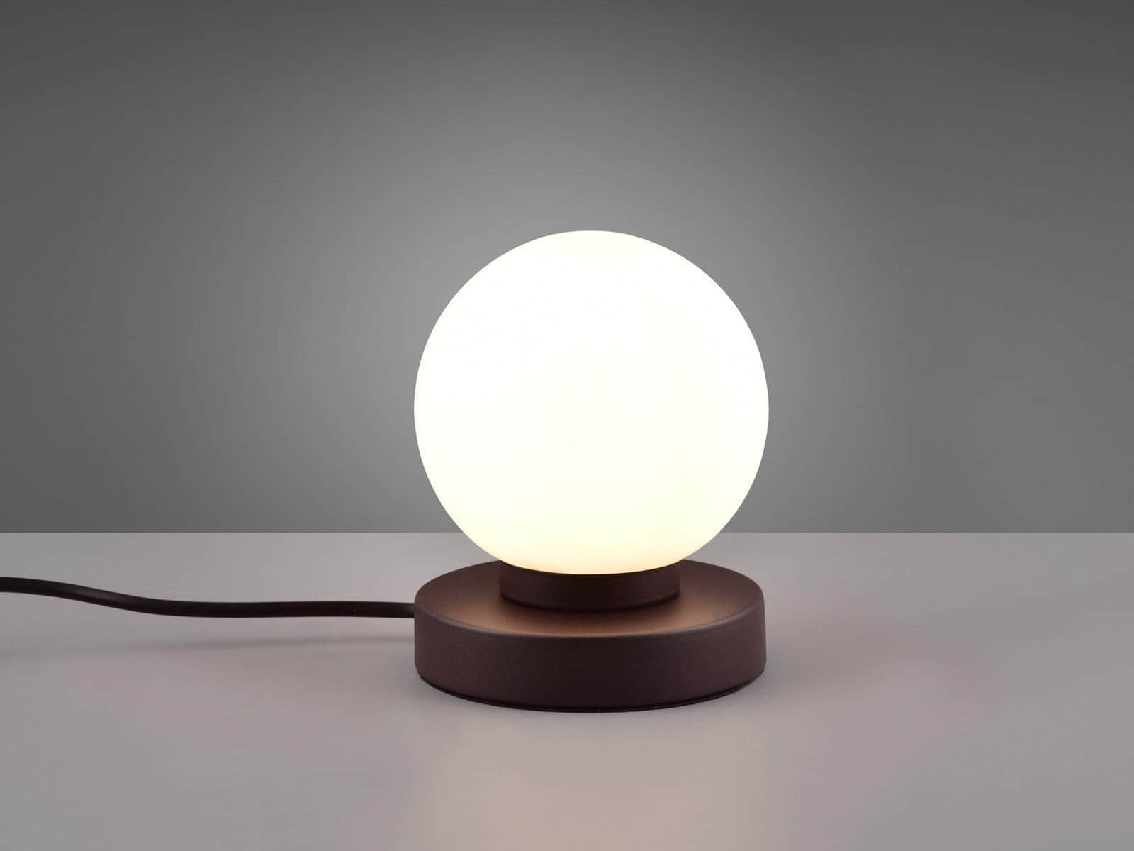 Reality Leuchten LED Nachttischlampe dimmbar - Elegante Bauhaus-Tischleuchte mit Touch-Funktion & weißer Glas-Kugel (Ø12cm), silberner Sockel, warmweißes Licht Rost Weiß Reality Leuchten Lampen