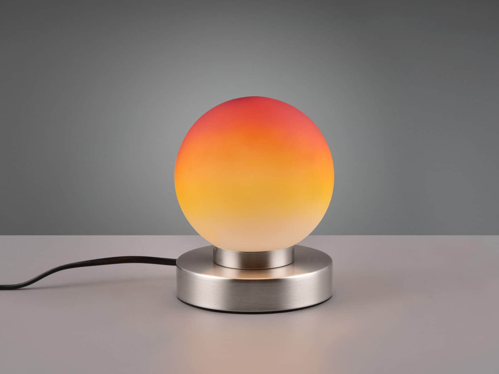 Reality Leuchten LED Nachttischlampe dimmbar - Elegante Bauhaus-Tischleuchte mit Touch-Funktion & weißer Glas-Kugel (Ø12cm), silberner Sockel, warmweißes Licht Silber Ora Reality Leuchten Lampen