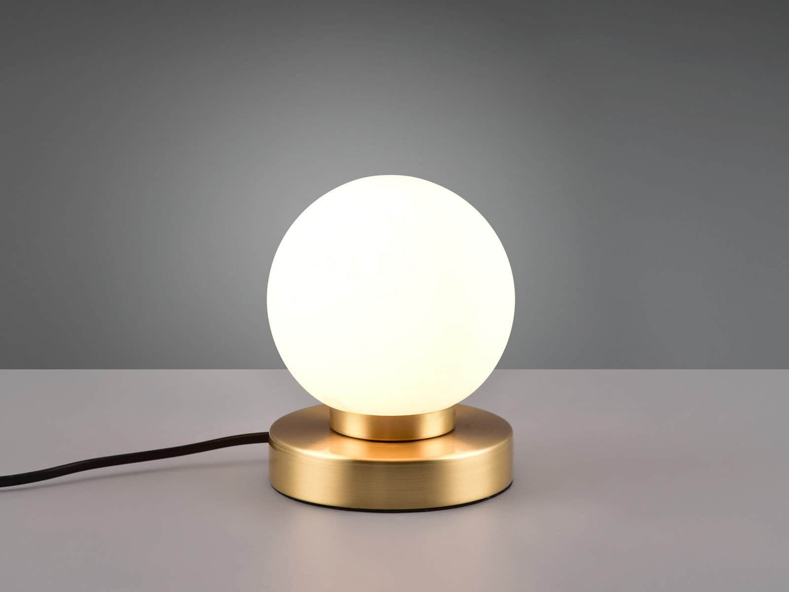 Reality Leuchten Lampen Reality Leuchten LED Nachttischlampe dimmbar - Elegante Bauhaus-Tischleuchte mit Touch-Funktion & weißer Glas-Kugel (Ø12cm), silberner Sockel, warmweißes Licht Messing We