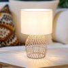 Lampen Reality Leuchten Reality Leuchten LED Nachttischlampe im Boho Style – Dimmbar mit Rattan-Korb & weißem Stoff-Lampenschirm (38cm, warmweiß, 3 Helligkeitsstufen)