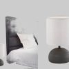 Lampen Reality Leuchten Reality Leuchten R 5400-24 LED Nachttischlampe dimmbar - Landhausstil Tischleuchte mit Touch-Dimmer, Warmweiß (2700K), 23cm Höhe, beiger Stoffschirm Braun-Weiß