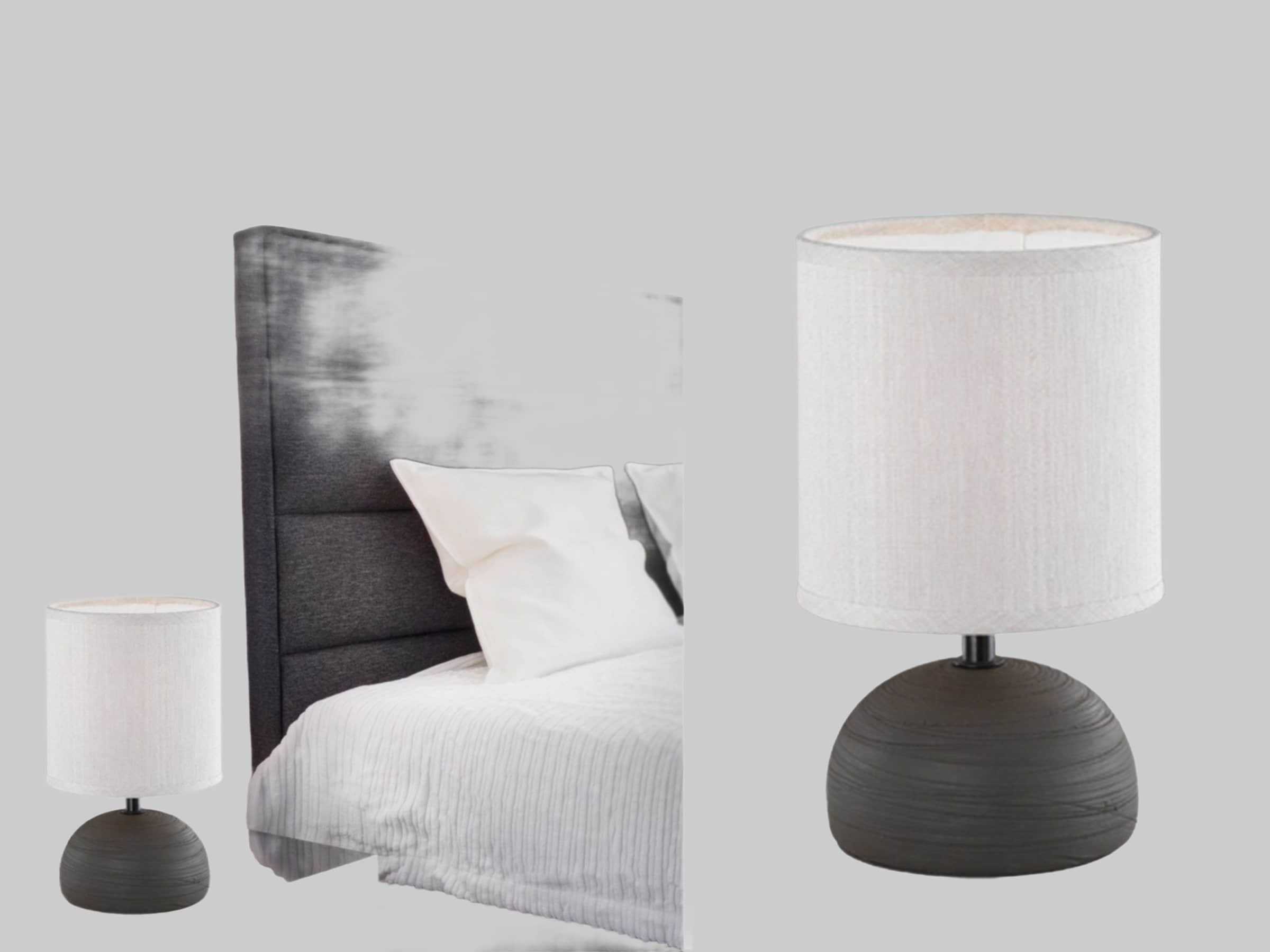 Lampen Reality Leuchten Reality Leuchten R 5400-24 LED Nachttischlampe dimmbar - Landhausstil Tischleuchte mit Touch-Dimmer, Warmweiß (2700K), 23cm Höhe, beiger Stoffschirm Braun-Weiß