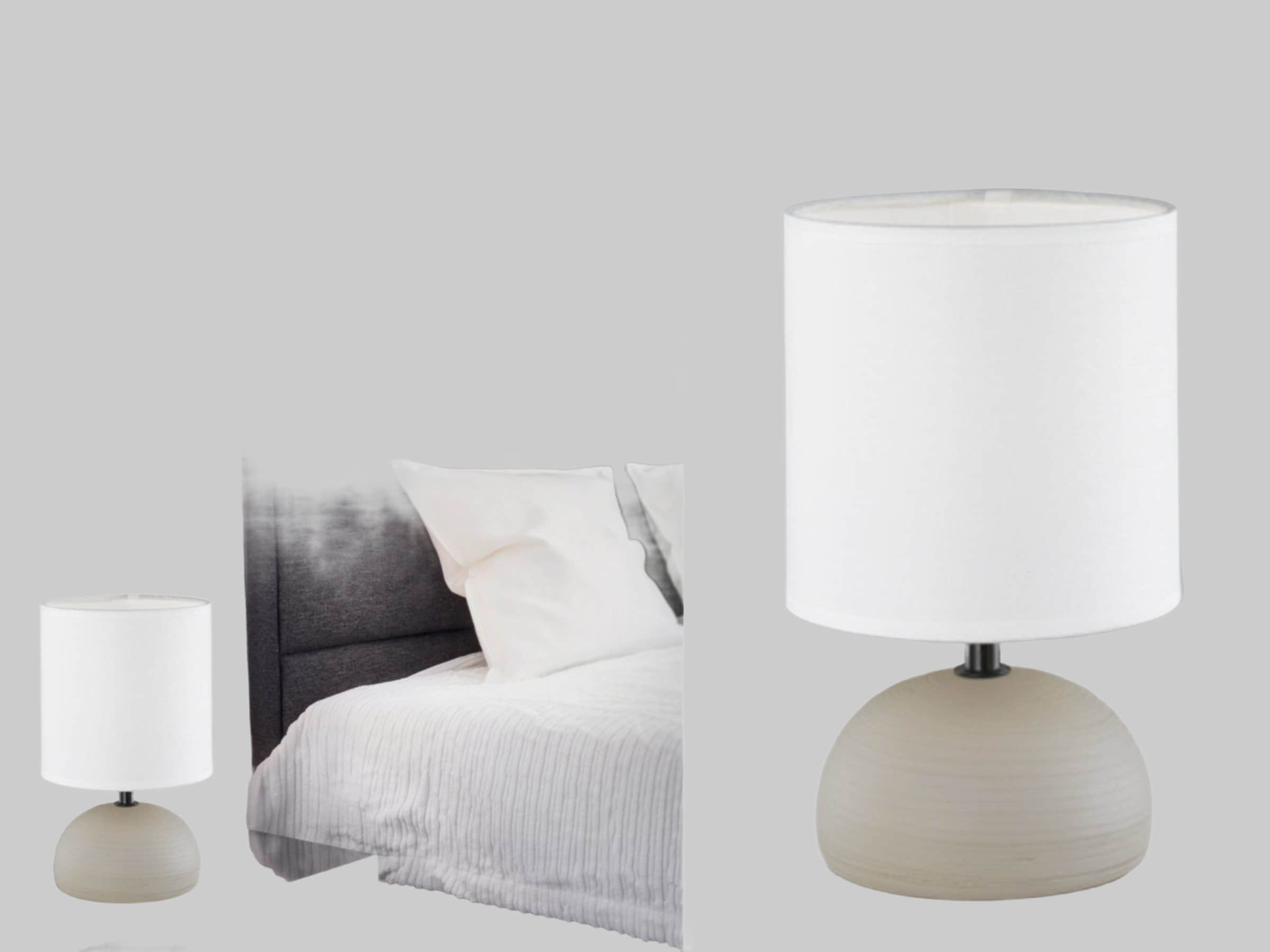 Reality Leuchten Lampen Reality Leuchten R 5400-24 LED Nachttischlampe dimmbar - Landhausstil Tischleuchte mit Touch-Dimmer, Warmweiß (2700K), 23cm Höhe, beiger Stoffschirm Cappucino-